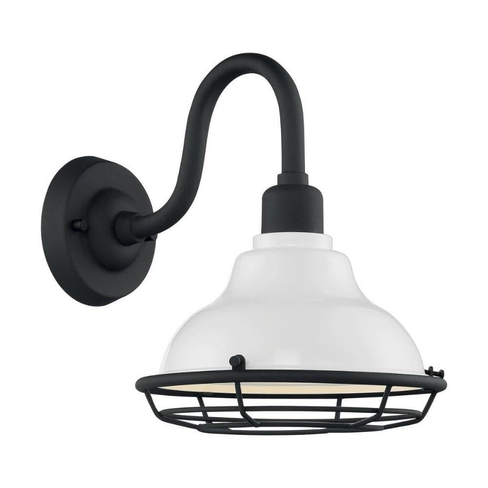 Nuvo Lighting 60/7021 Newbridge - 1 Light Small Outdoor Wall Lantern, Gloss White/Textured Black Finish - Perfect for Porch, Patio, Garden & Entryway Lighting