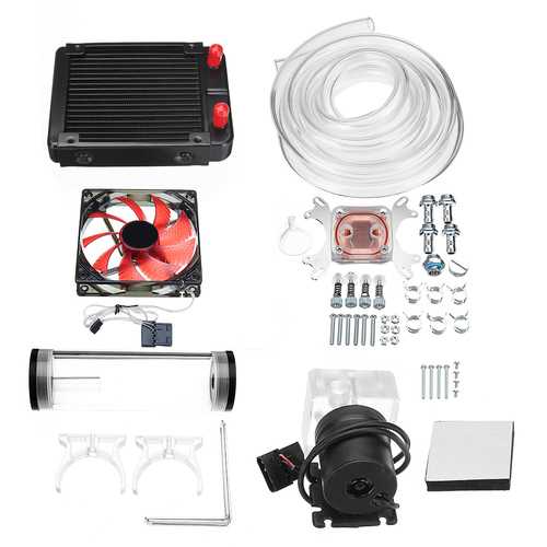 120mm DIY PC Water Cooling Kit - CPU Liquid Cooler with Fan, Heat Sink, Water Block, Pump & Reservoir - Perfect for Gaming PC Builds & Overclocking Systems