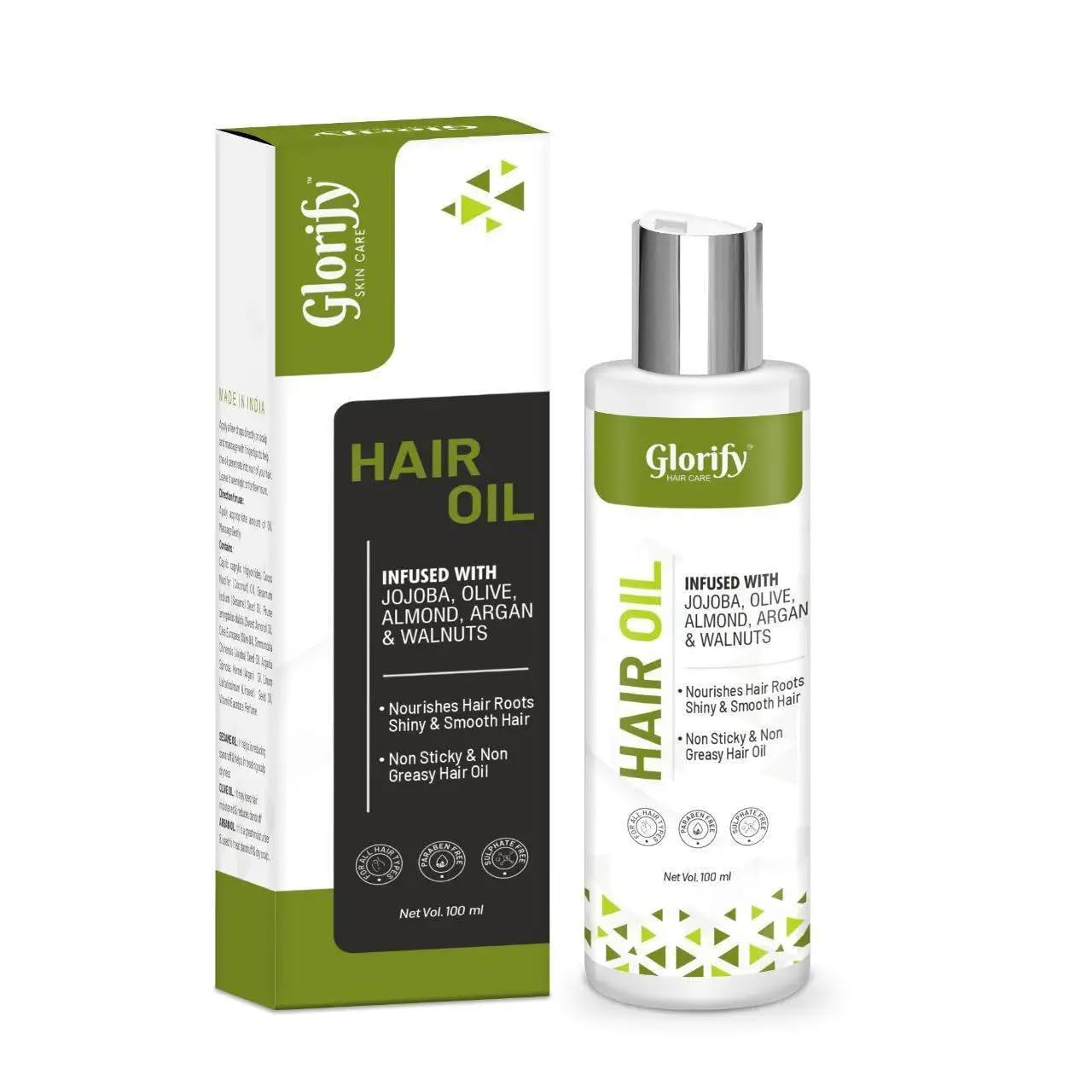 Glorify Natural Hair Growth Oil Blend [100ml] - Jojoba, Olive, Almond, Argan & Walnut Oil for Stronger Roots | Non-Sticky, Non-Greasy Formula | Promotes Healthy, Shiny & Smooth Hair Growth | Perfect for Daily Scalp Massage & Night Hair Treatment