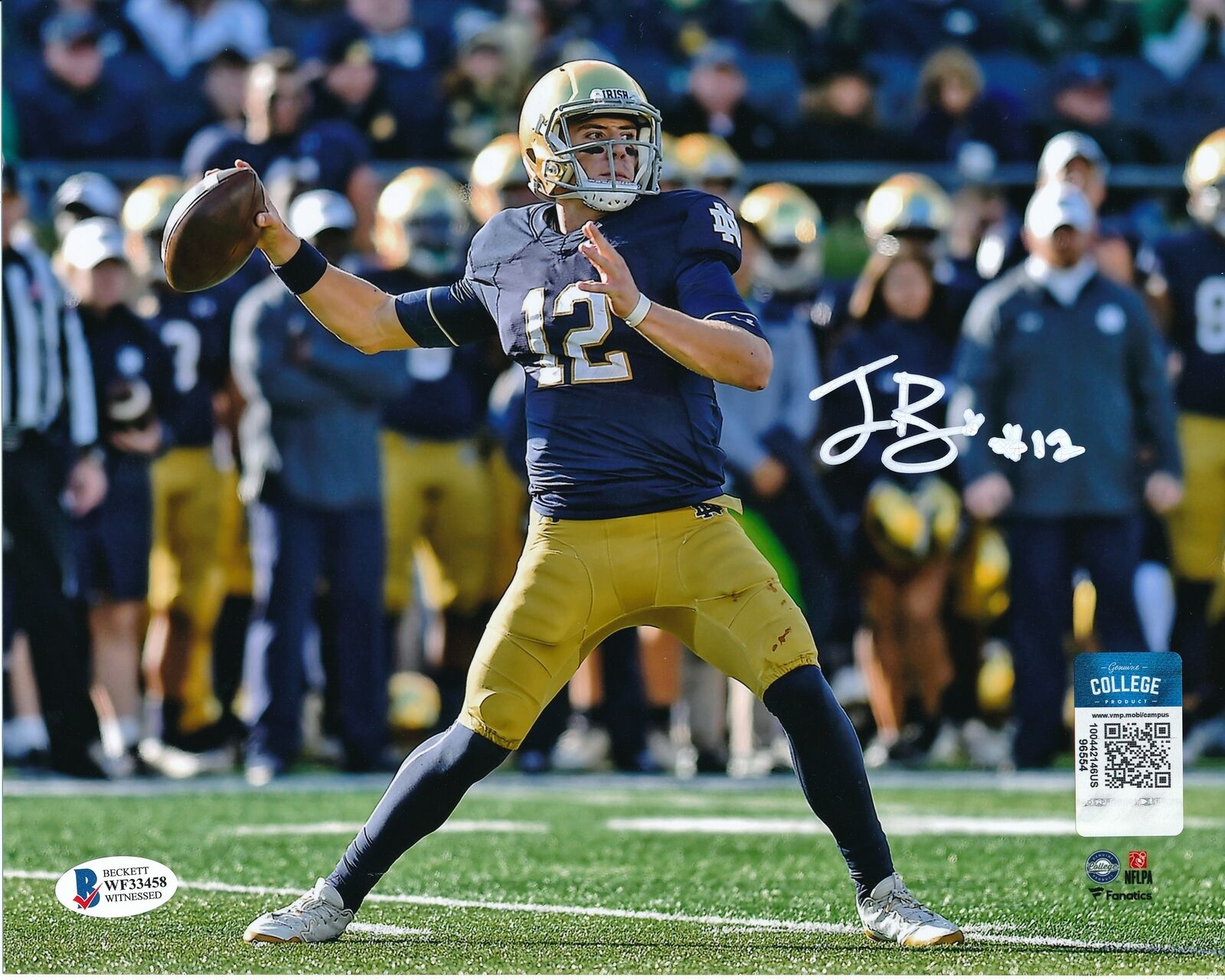 Ian Book Notre Dame Signed Autographed 8x10 Throwing Photo - Authentic Collectible Memorabilia for Football Fans, Sports Enthusiasts, and Home Decor