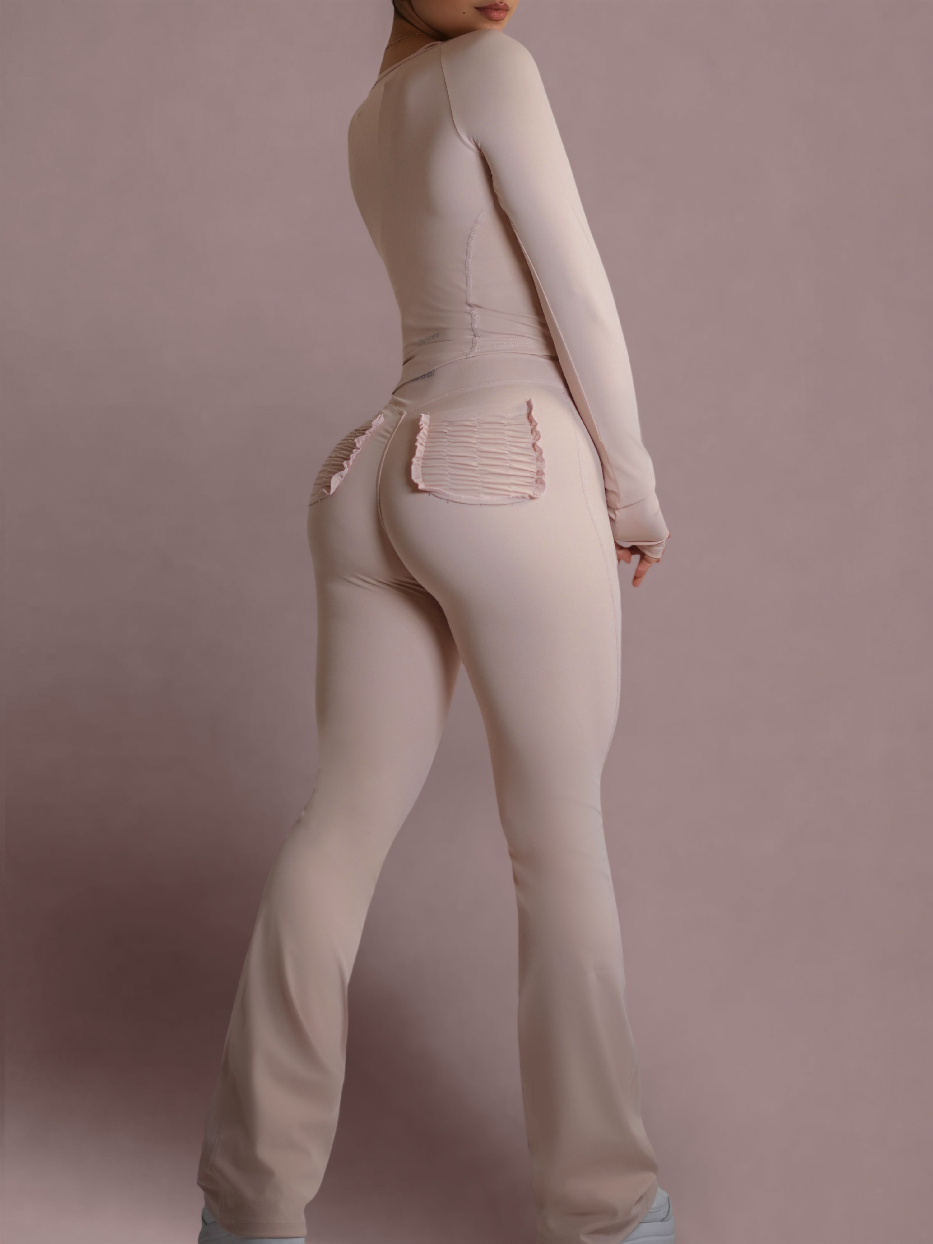 Bratty High Waisted Flare Leggings for Women - Soft Stretchy Yoga Pants in Creamy Pink | Perfect for Workouts, Yoga & Casual Wear