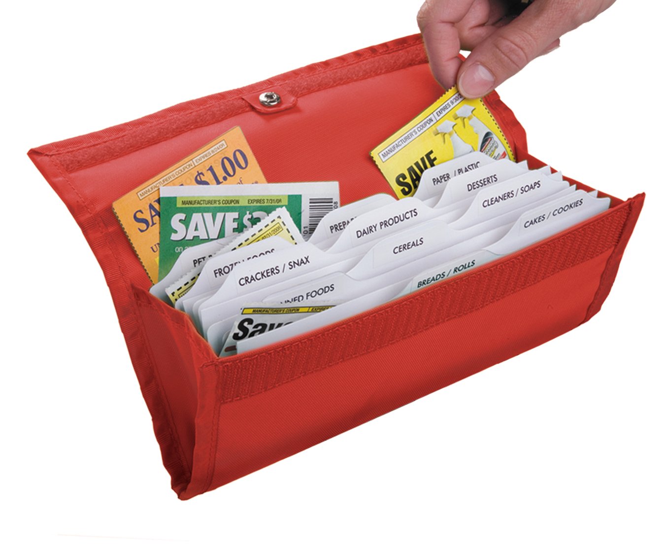 HannahDirect Premium Coupon Organizer Wallet - Red | Durable & Compact Savings Tracker for Grocery Shopping, Retail Stores & Home Organization