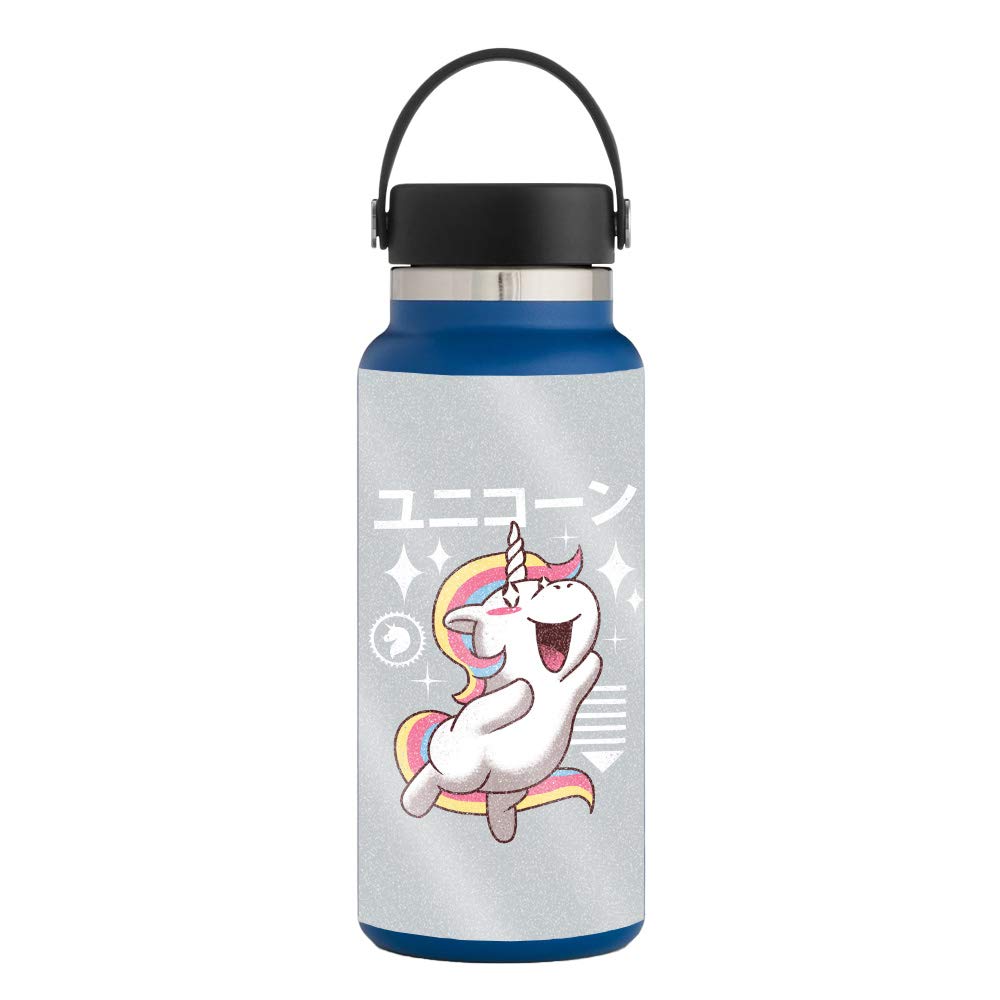 MightySkins Glossy Glitter Protective Skin Cover for Hydro Flask 32 oz Wide Mouth Water Bottle - Unicorn Kawaii Design | Durable Scratch-Resistant Vinyl Wrap | Easy to Apply & Remove | Made in USA | Perfect for School, Gym, Work & Outdoor Activities