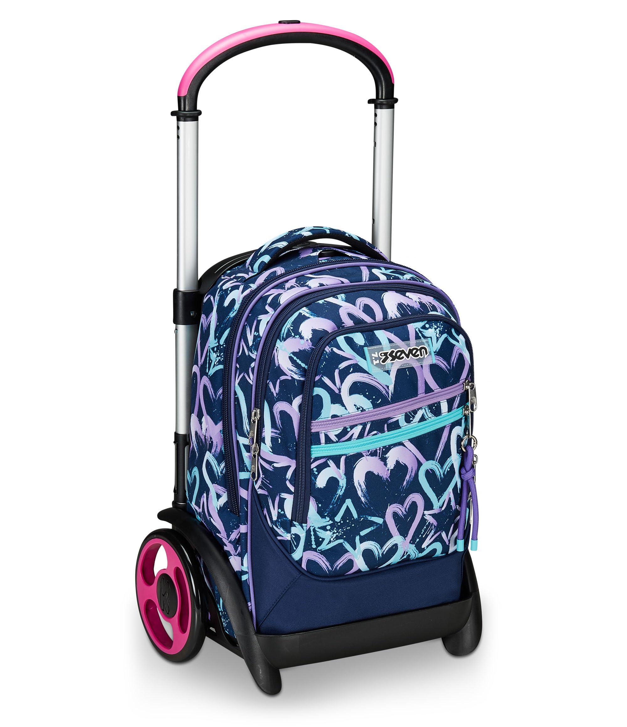 Seven Trolley School Backpack with Maxi Wheels - Detachable 3-in-1 Convertible Travel Backpack for Girls | Purple, Blue & Crystal Colors | Perfect for School, Travel & Daily Use