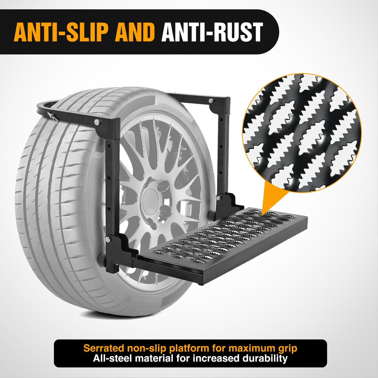 Heavy Duty Folding Tire Step - Fits 10 to 14 Inch Wide Tires | Perfect for Truck, SUV & RV Tire Maintenance & Cleaning