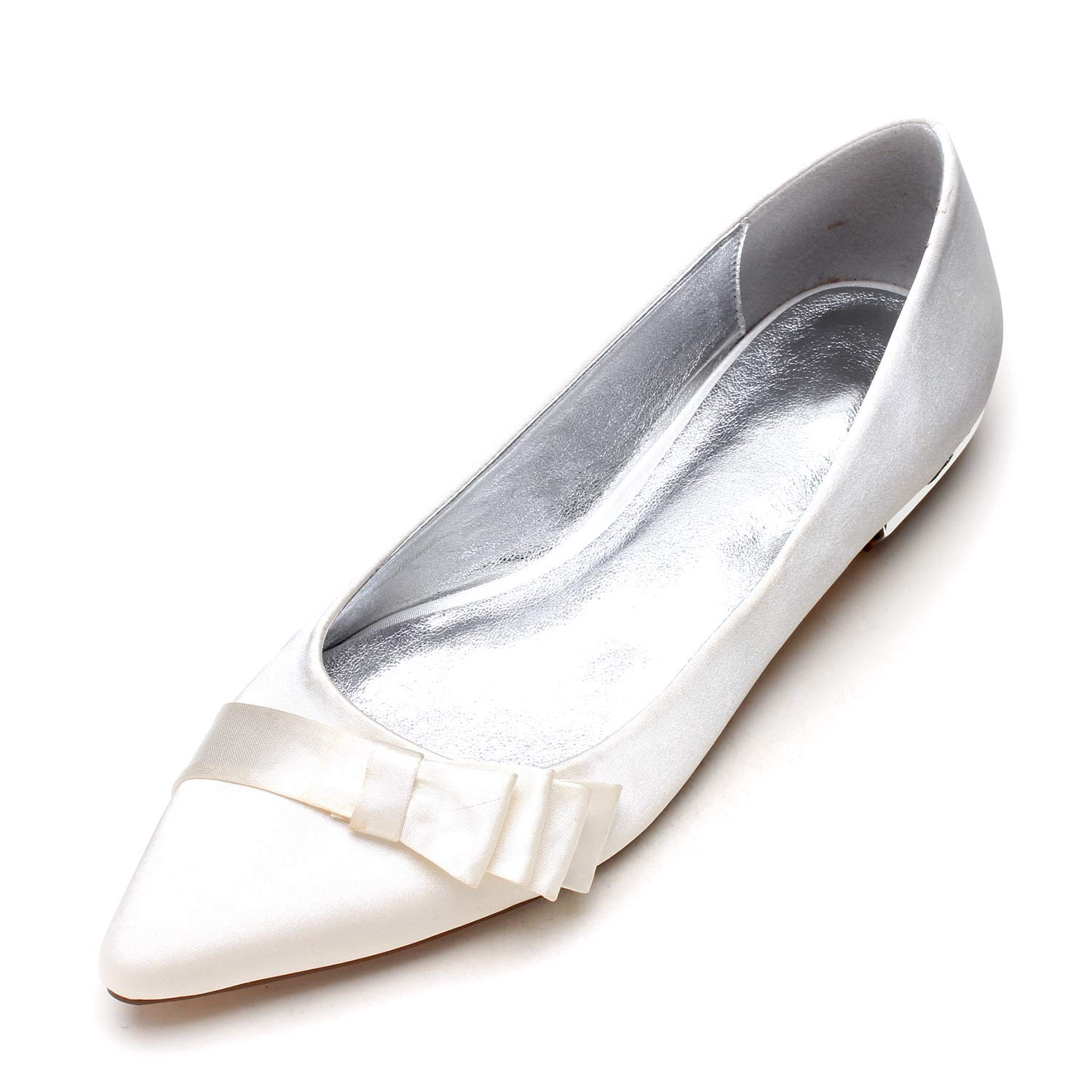 LLBubble Women's Satin Wedding Shoes - Pointed Toe Bridal Flats with Bow Knot for Bride, Formal Party & Special Occasions - Comfortable Slip-On Dress Shoes for Weddings, Proms & Evening Events (Style 5047-20)