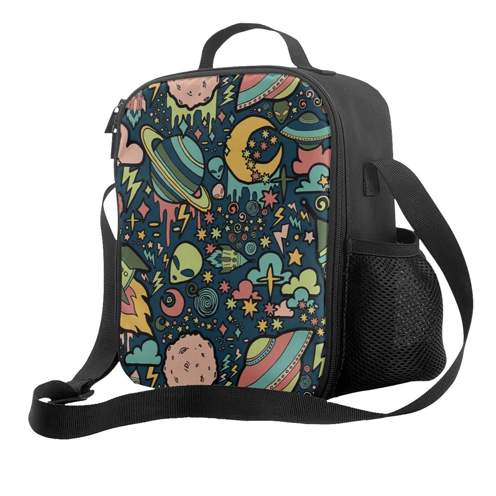 Premium Insulated Leakproof Lunch Bag for Women & Men - Reusable Thermal Lunch Box with Adjustable Shoulder Strap - Ideal for Work, College, Hiking, Picnic, Beach, Park & Travel - Alien & UFO Design
