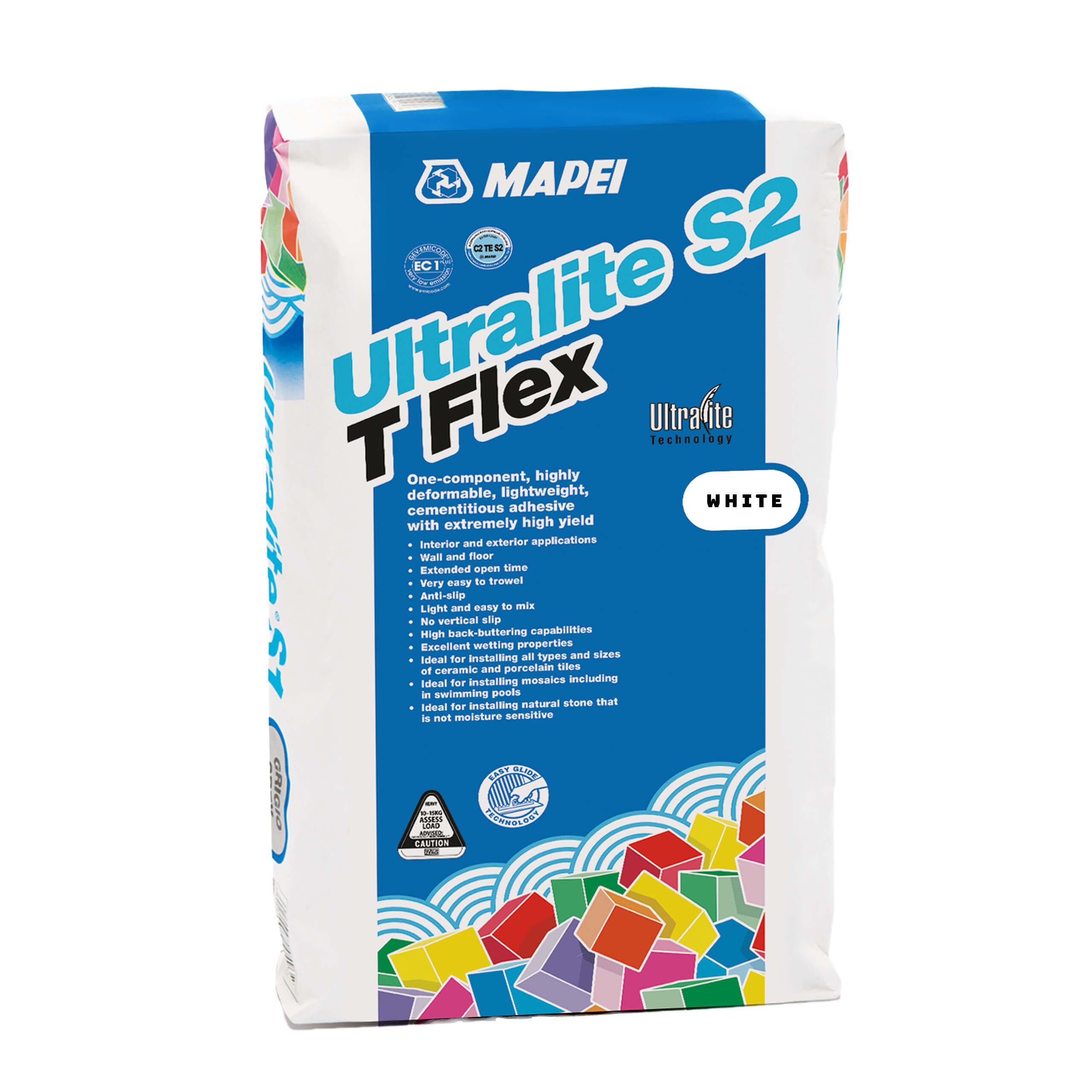 Mapei Ultralite S2 T Flex 13.5Kg White - Lightweight Tile Adhesive Mortar for Floor & Wall Tiles - Perfect for Bathroom, Kitchen & Shower Renovations