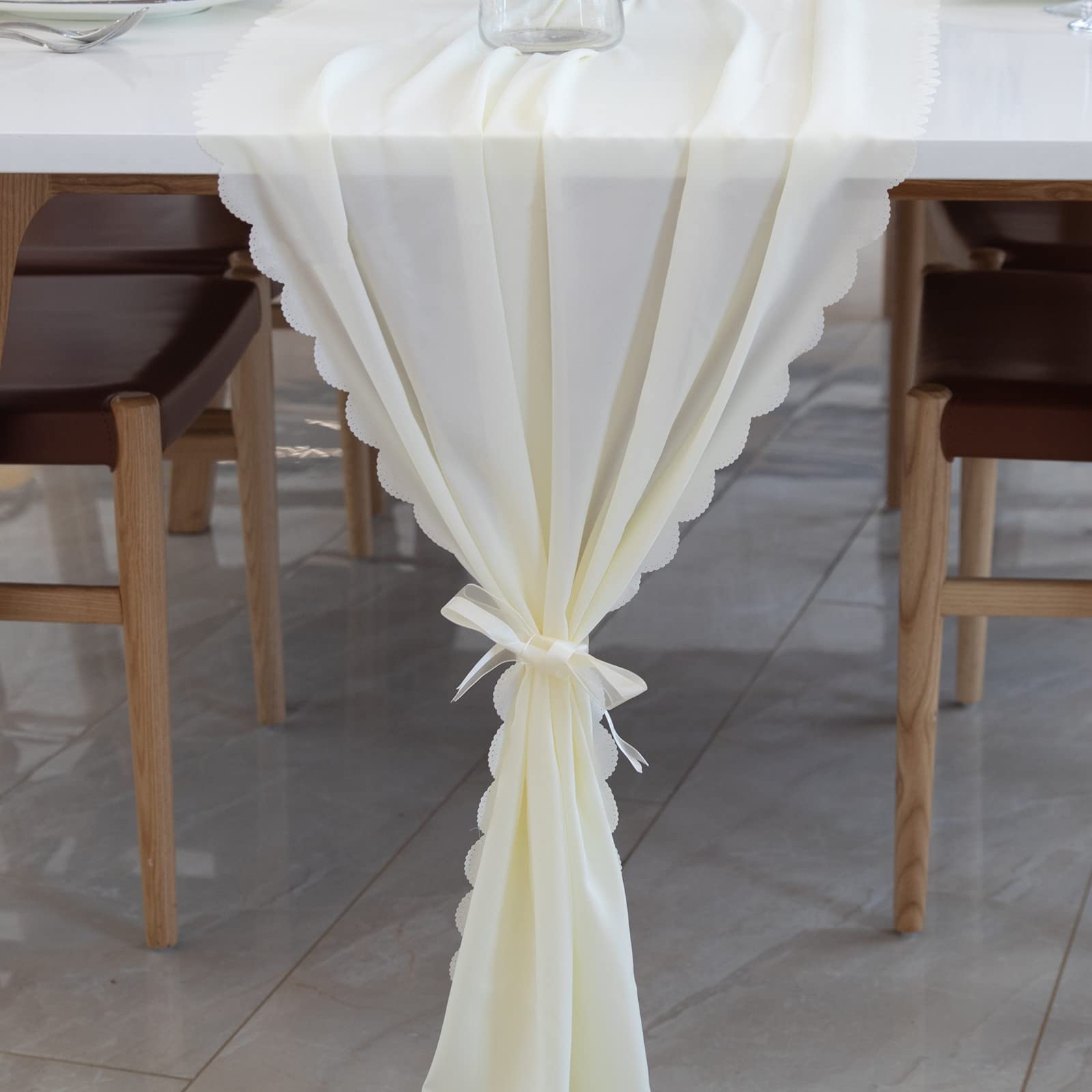 2-Pack 10ft Ivory Chiffon Table Runners (29x120 Inches) - Elegant Sheer Wedding Decor for Bridal Showers, Baby Showers, Birthday Parties & Boho Wedding Receptions - Perfect for Rustic & Romantic Table Settings