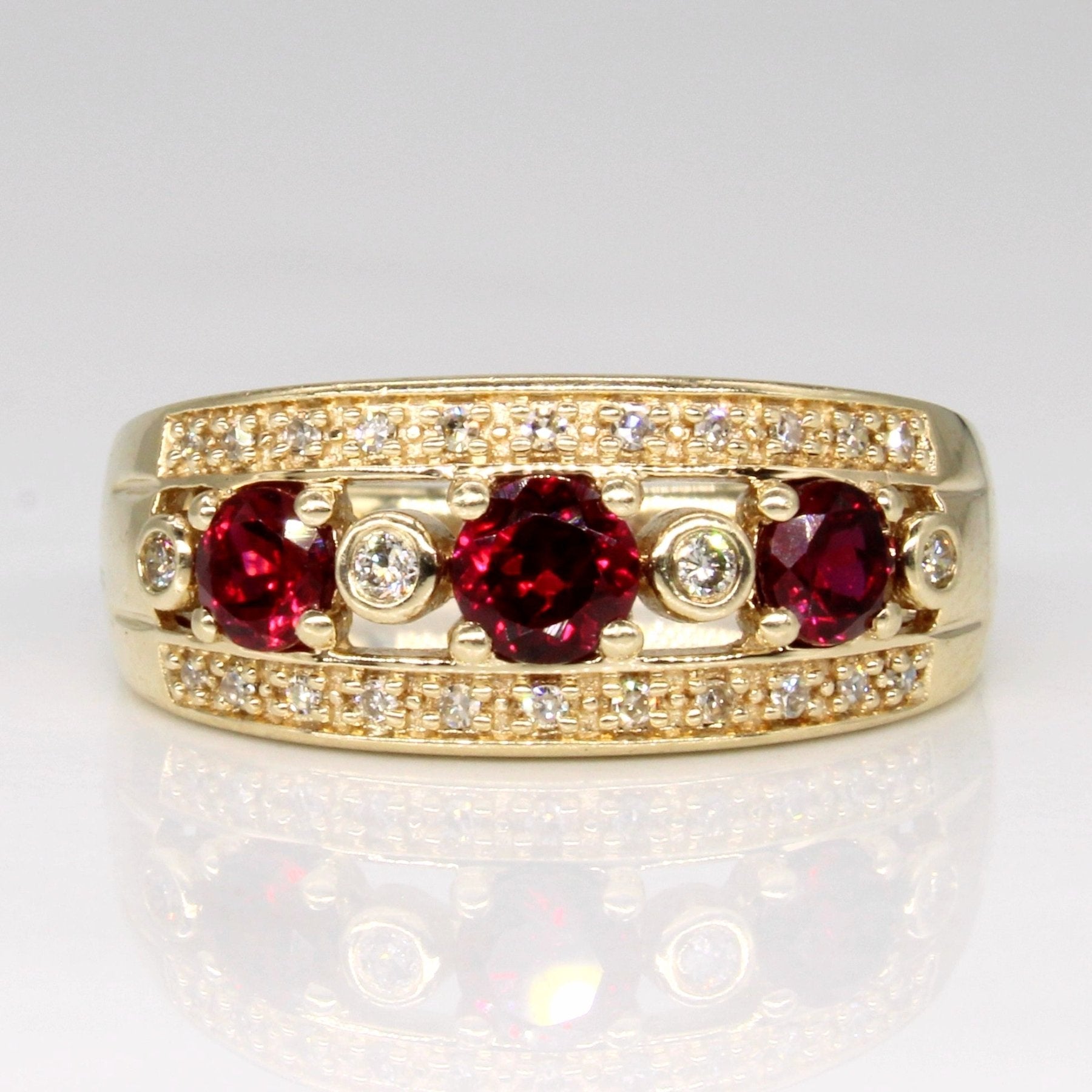 Michael Hill 0.70ctw Synthetic Ruby & 0.12ctw Diamond Ring - Size 7.25 - Elegant Jewelry for Women, Perfect for Anniversary, Engagement & Special Occasions