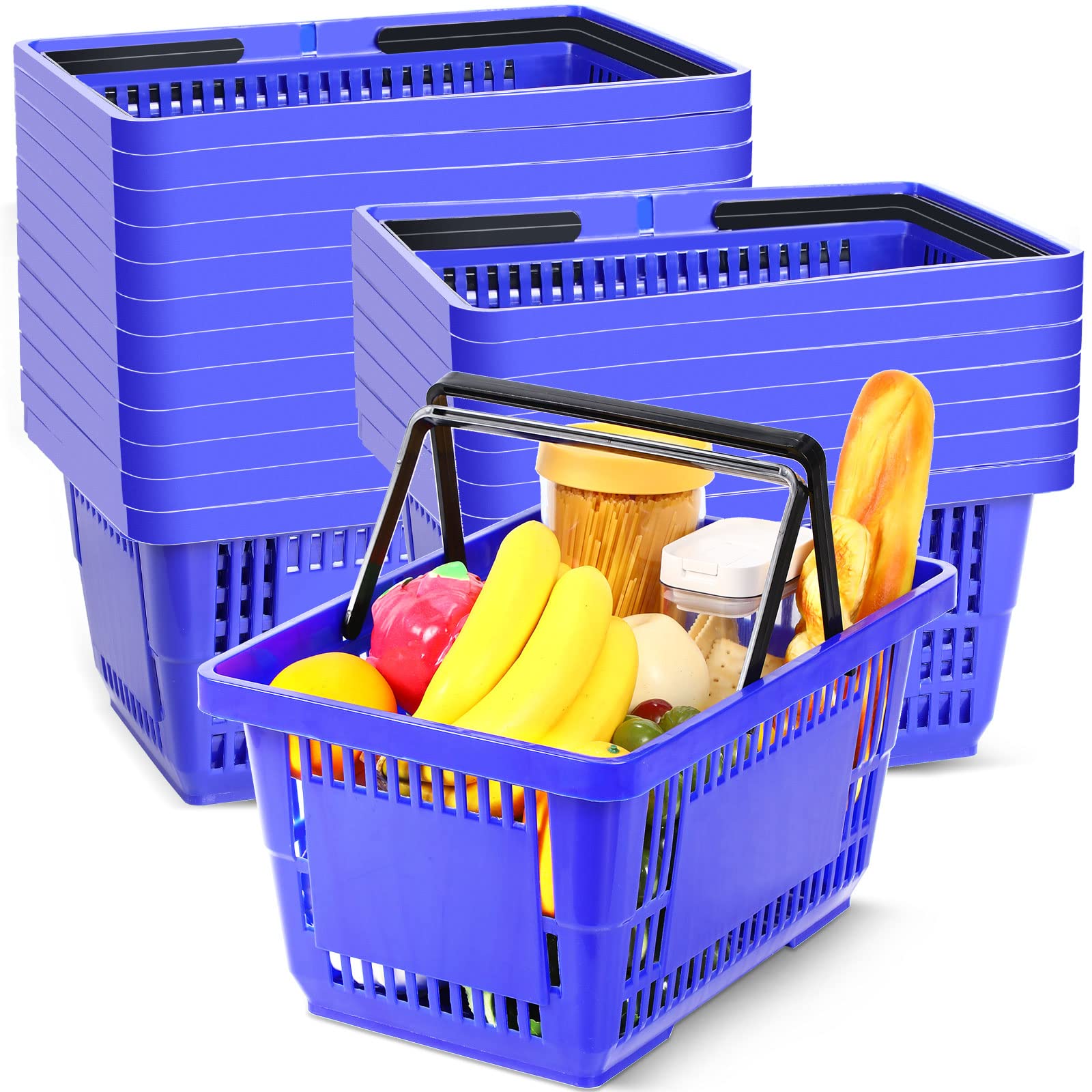 20 Pack Blue Plastic Shopping Baskets with Handles - 18L Grocery Storage Baskets (16.9