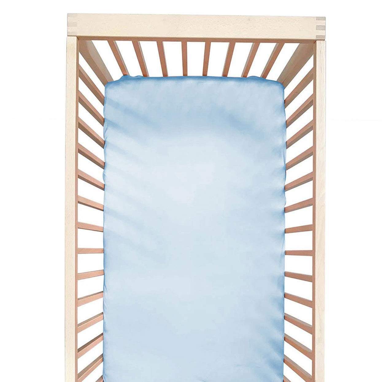 100% Mulberry Silk Baby Crib Sheet - Soft, Breathable Fitted Crib Mattress Cover 28x52 for Boys & Girls | Light Blue | Gentle on Baby Hair & Skin | Perfect for Nursery, Baby Shower Gifts & Newborn Sleep