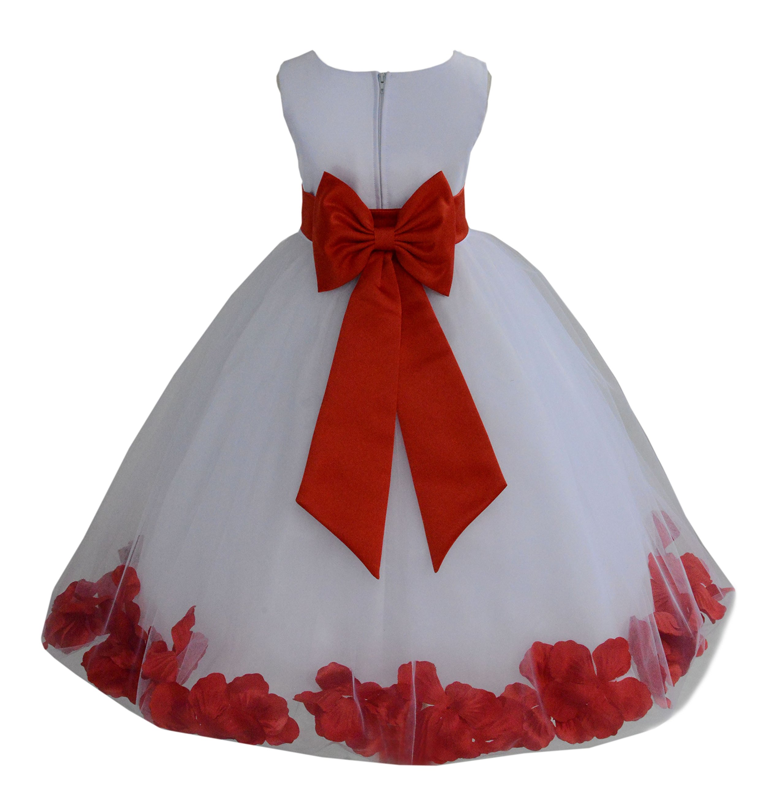 White Tulle Rose Petals Flower Girl Dress - Elegant Christening Gown for Weddings, Baptisms & Special Occasions (Style 302T, Size 12)