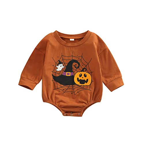 ITFABS Unisex Baby Halloween Romper - Long Sleeve Pumpkin Costume Bodysuit for Boys & Girls | Fall Winter Holiday Outfit | Perfect for Halloween Parties, Photo Shoots & Seasonal Dress-Up