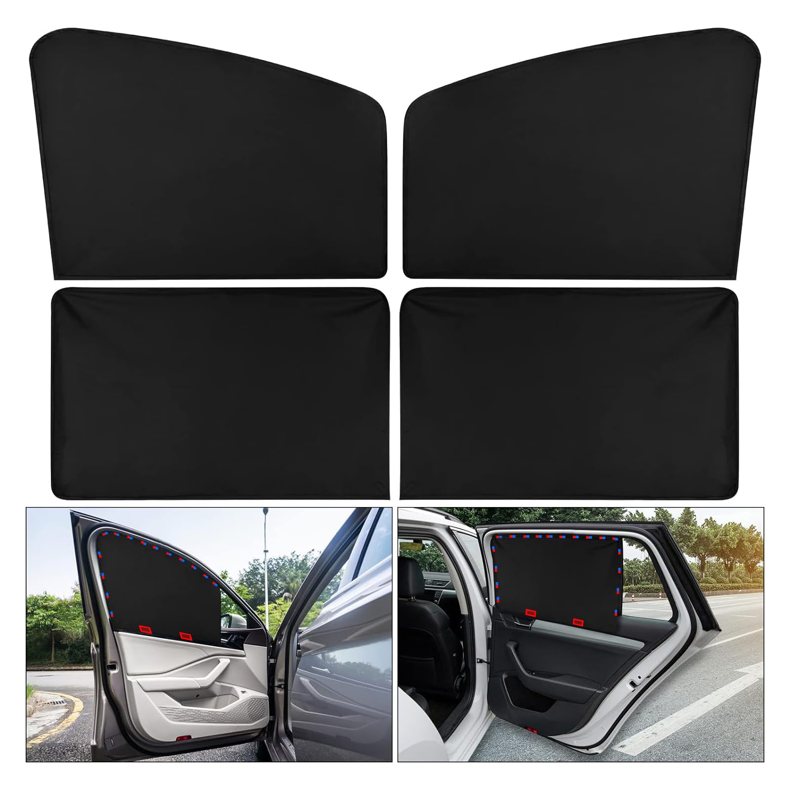 HOMEYA 4-Piece Car Side Window Sun Shade with Magnet & Velcro - UV Protection & Blackout Curtains for Front/Rear Windows - Perfect for Camping, Sleeping, Baby & Kids Privacy Protection