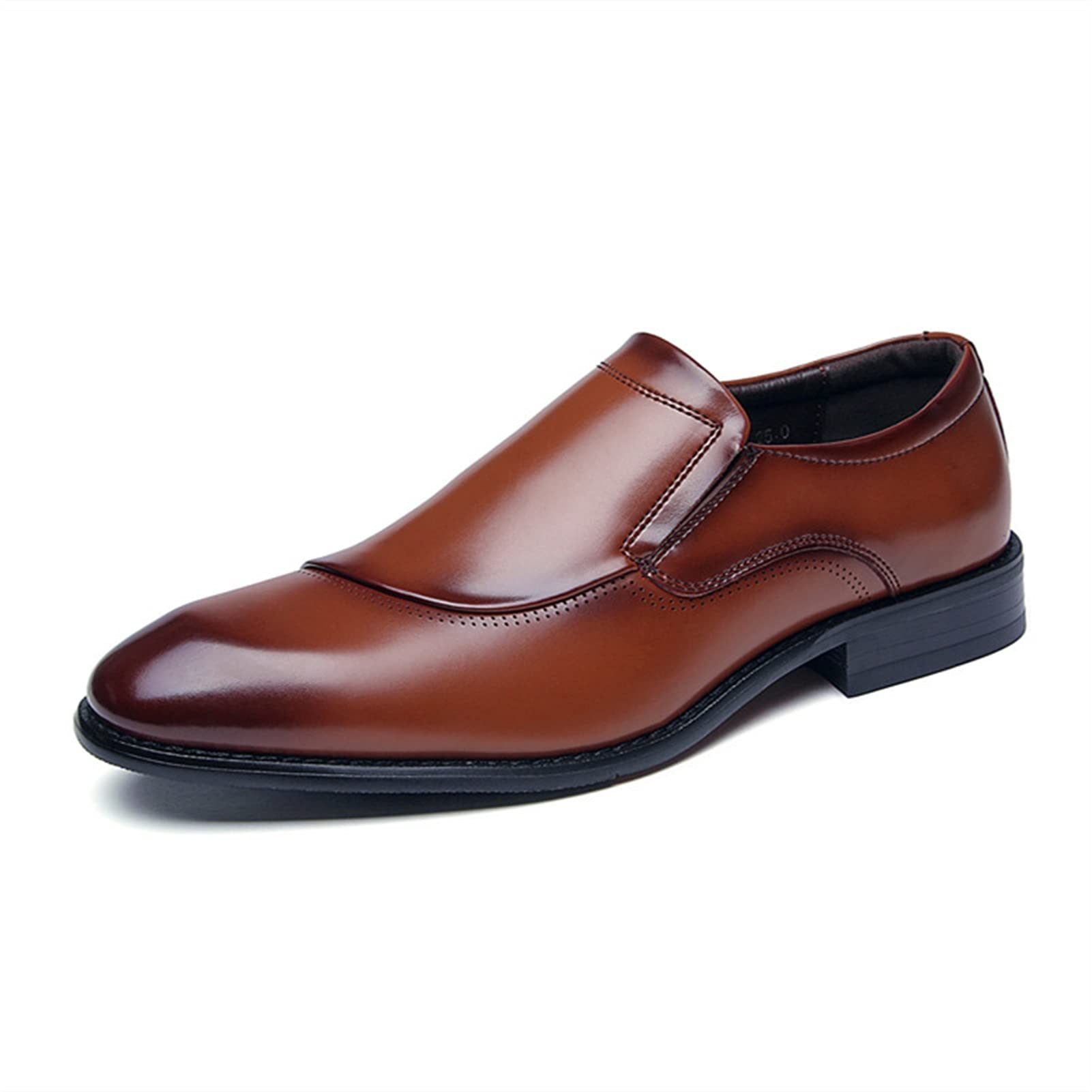 Premium Men's Leather Dress Shoes - Slip-Resistant Oxford Apron Toe Cowhide Shoes for Business & Formal Wear - Non-Slip Block Heel for Office, Wedding & Outdoor Events