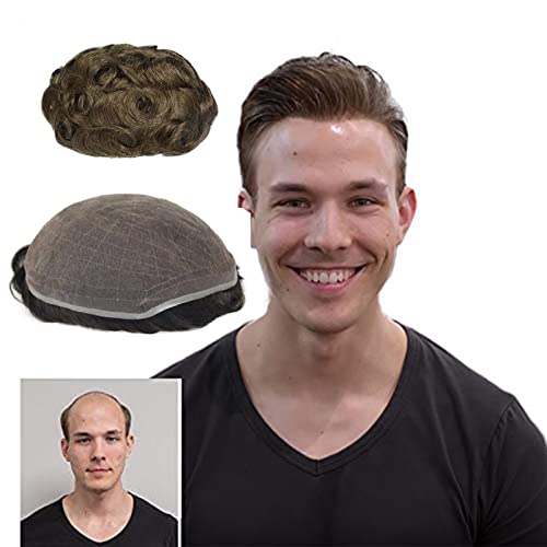 100% European Real Human Hair Toupee for Men - 8x10 Inch Super Soft & Breathable Full French Lace Hair Replacement System - Light Blonde (#7) - Natural Look for Daily Wear, Special Occasions & Hair Loss Solutions