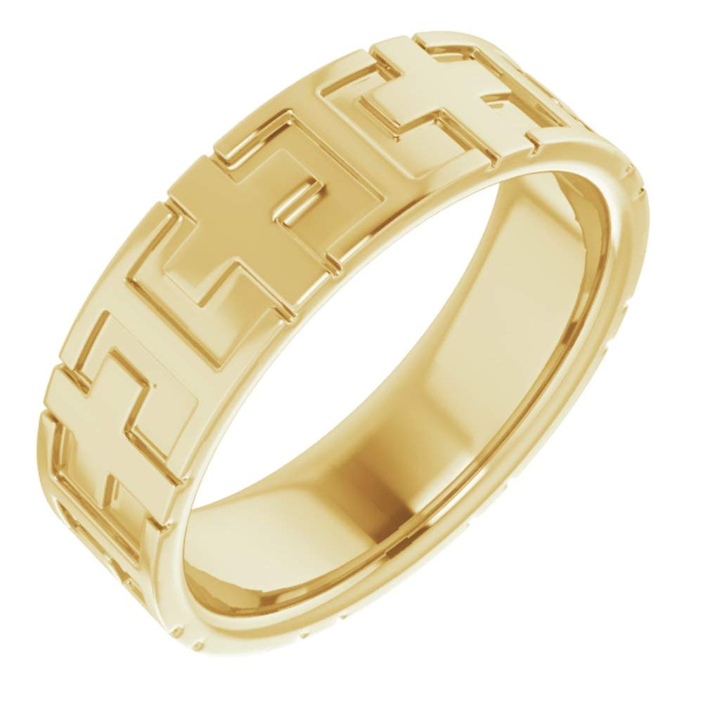 14K Yellow Gold Cross Band for Men - Comfort Fit & Polished
