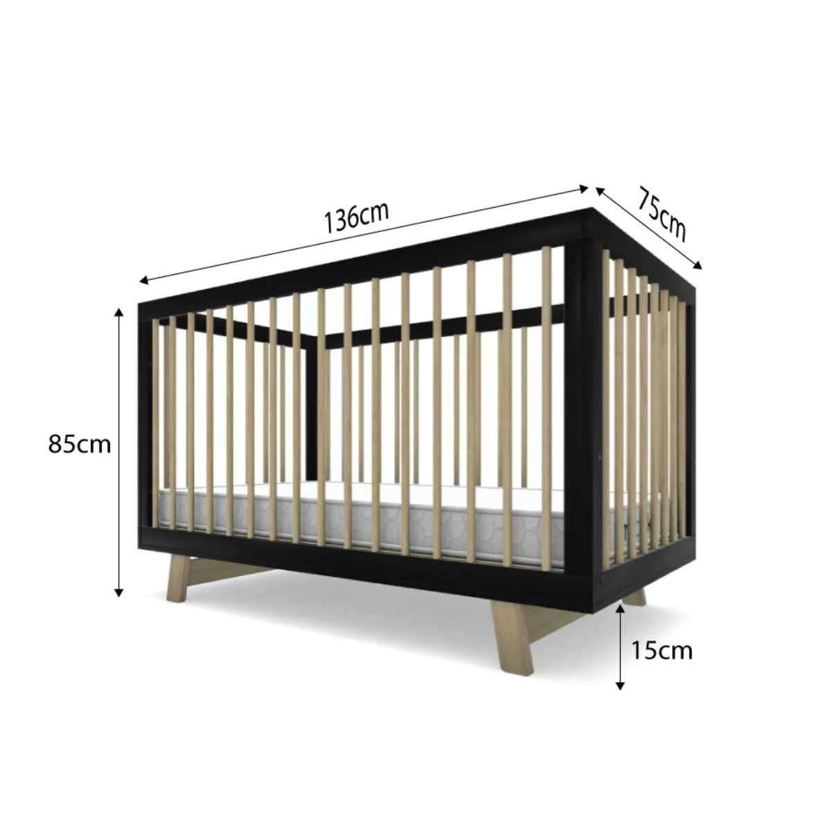 Aspen Black/Natural 3-in-1 Convertible Baby Crib - Toddler Bed & Daybed Conversion Kit for Nursery, Kids Room & Travel | Safe & Space-Saving Design