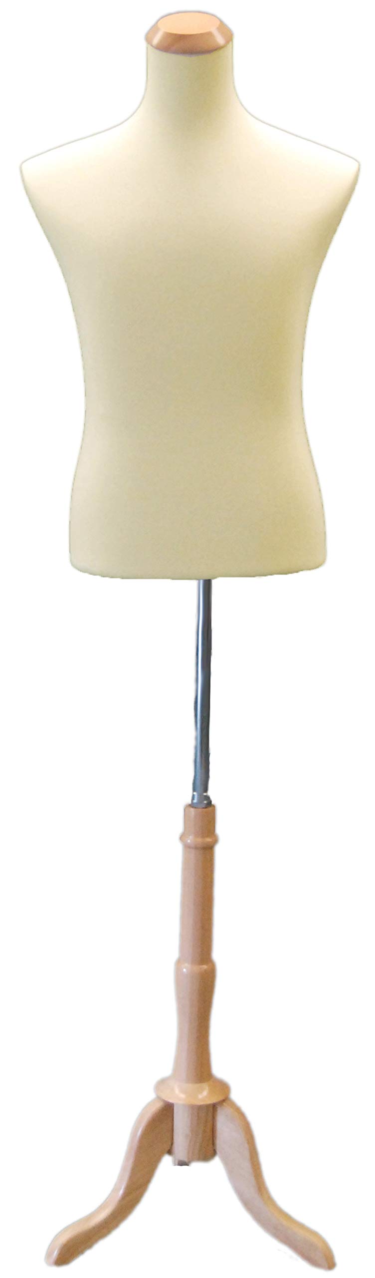 ROXYDISPLAY™ Male Mannequin Torso - White Jersey Fabric Body Form with Adjustable Wooden Tripod Stand (JF-33M01+BS-01NX+CAP-M42NRX) - Perfect for Clothing Stores, Fashion Displays & Photography Studios