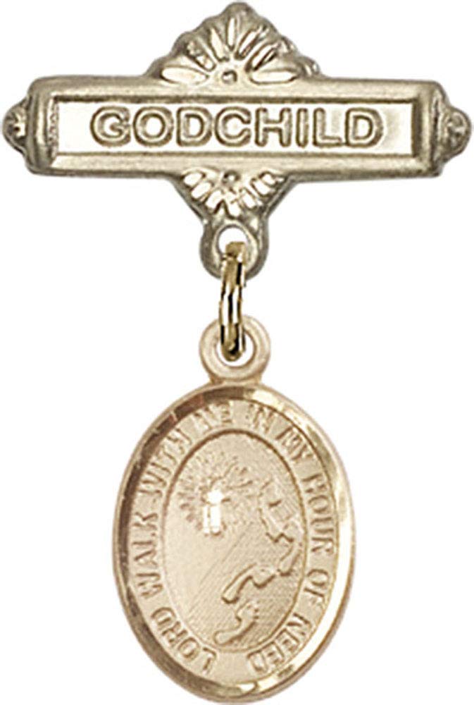 Gold Filled Baby Badge with Footprints & Cross Charm - Godchild Keepsake Pin | Handmade in USA | Perfect for Christenings, Baby Showers & Baptism Gifts