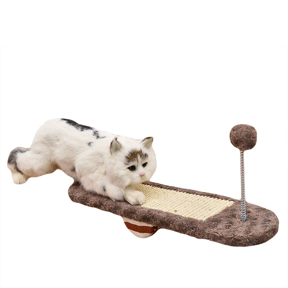 SAUWERAY Cat Scratch Board with Spring Toy - Plush Sisal Seesaw Activity Center for Kittens | Durable, Moisture-Proof Cat Toy to Keep Pets Active & Healthy | Perfect for Indoor Play, Exercise & Stress Relief (Brown)