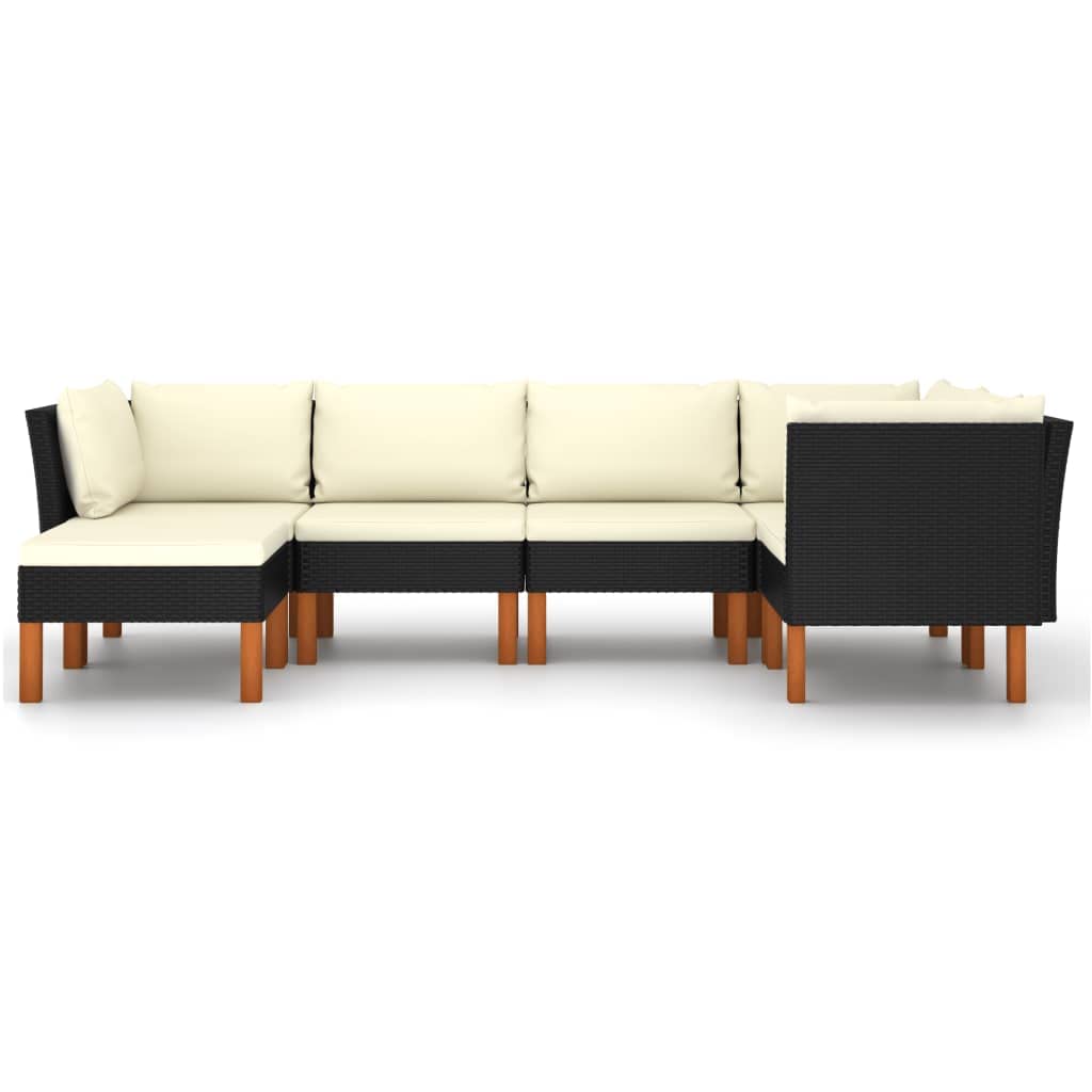 BLUECC 6-Piece Black Poly Rattan Outdoor Patio Furniture Set with Cushions - Durable & Weather-Resistant Sofa Set for Garden, Poolside, and Backyard Relaxation
