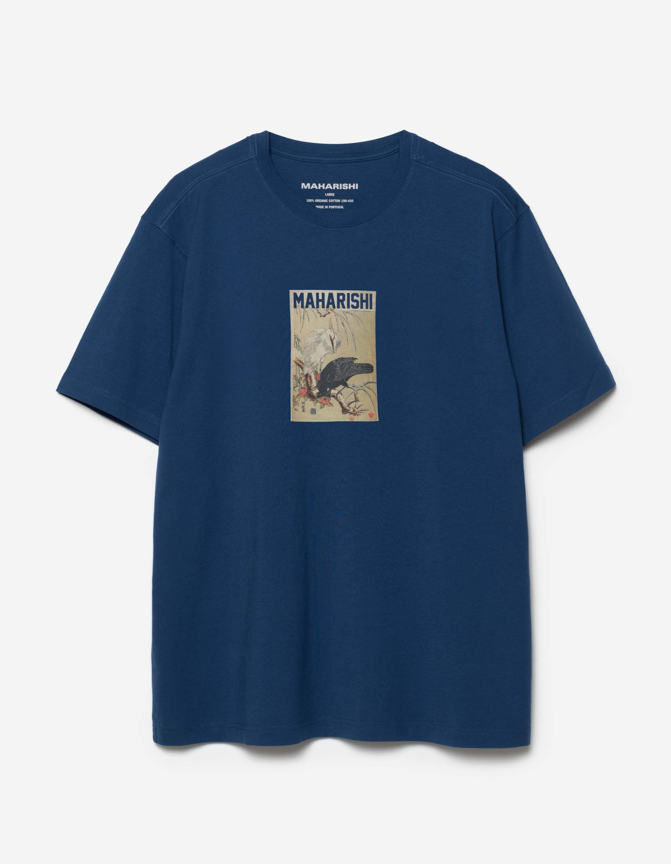 1493 Black Crow White Heron Graphic T-Shirt - Navy Blue Vintage Design Tee for Men & Women | Casual Wear, Street Style, Gift Idea