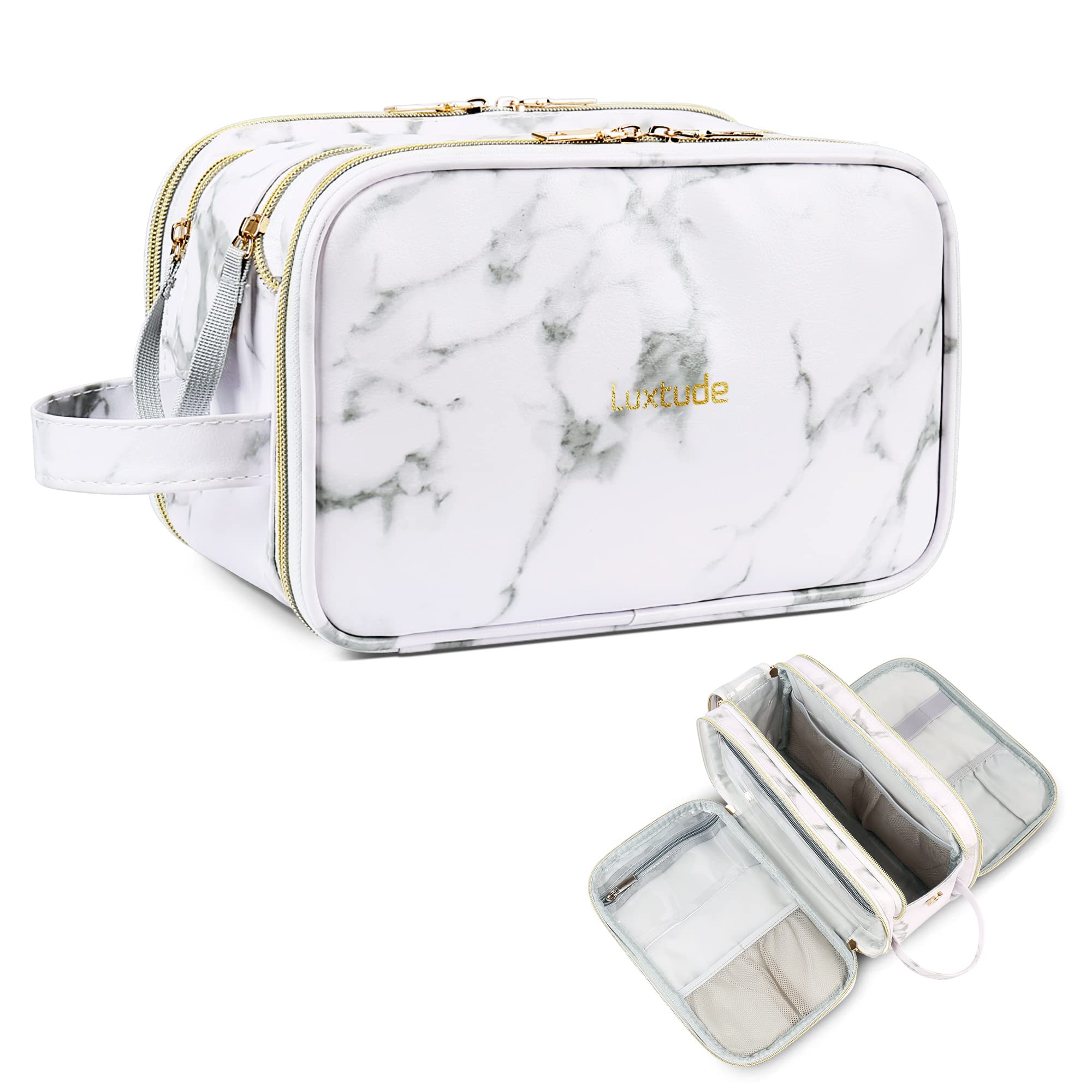 Luxury Waterproof Marble Leather Toiletry Bag for Women - Large Travel Cosmetic Organizer with Double Zipper, Perfect for Makeup, Bathroom & Shower Essentials - Ideal for Vacation, Business Trips & Gym Use