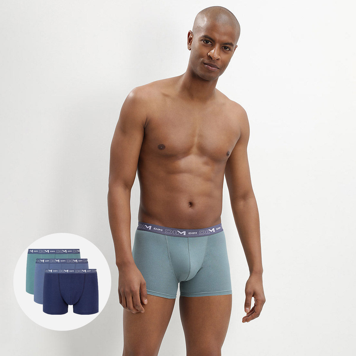 3 Pack Men's Stretch Cotton Boxer Briefs - Denim Blue, Storm Blue & Palm Green - Soft & Comfortable Underwear for Daily Wear, Workout & Travel