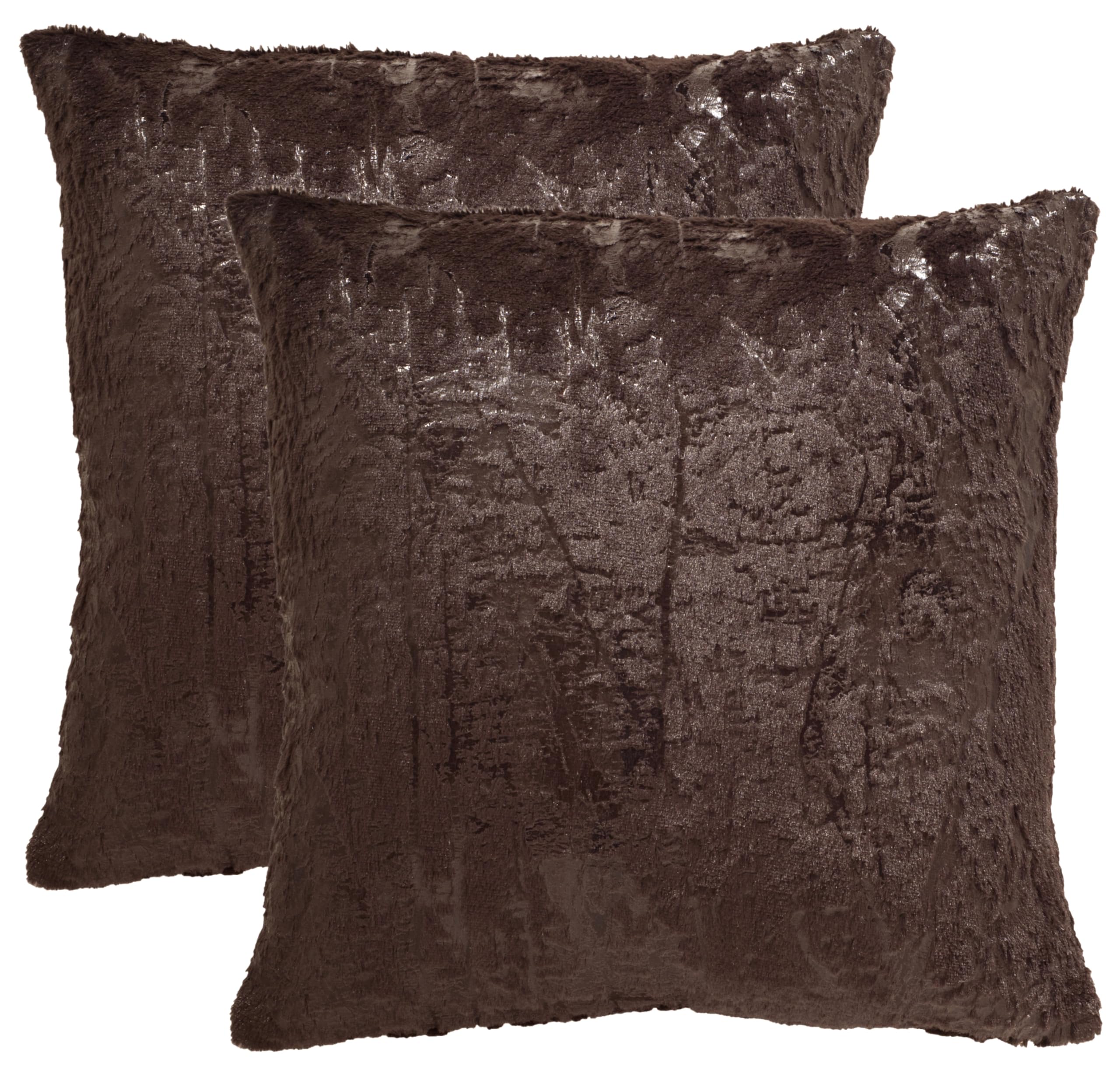 SAFAVIEH Kiki Dark Truffle Decorative Throw Pillows Set of 2 - 20x20 Inch Square Soft Cushion Covers for Sofa, Bed, Living Room & Home Decor