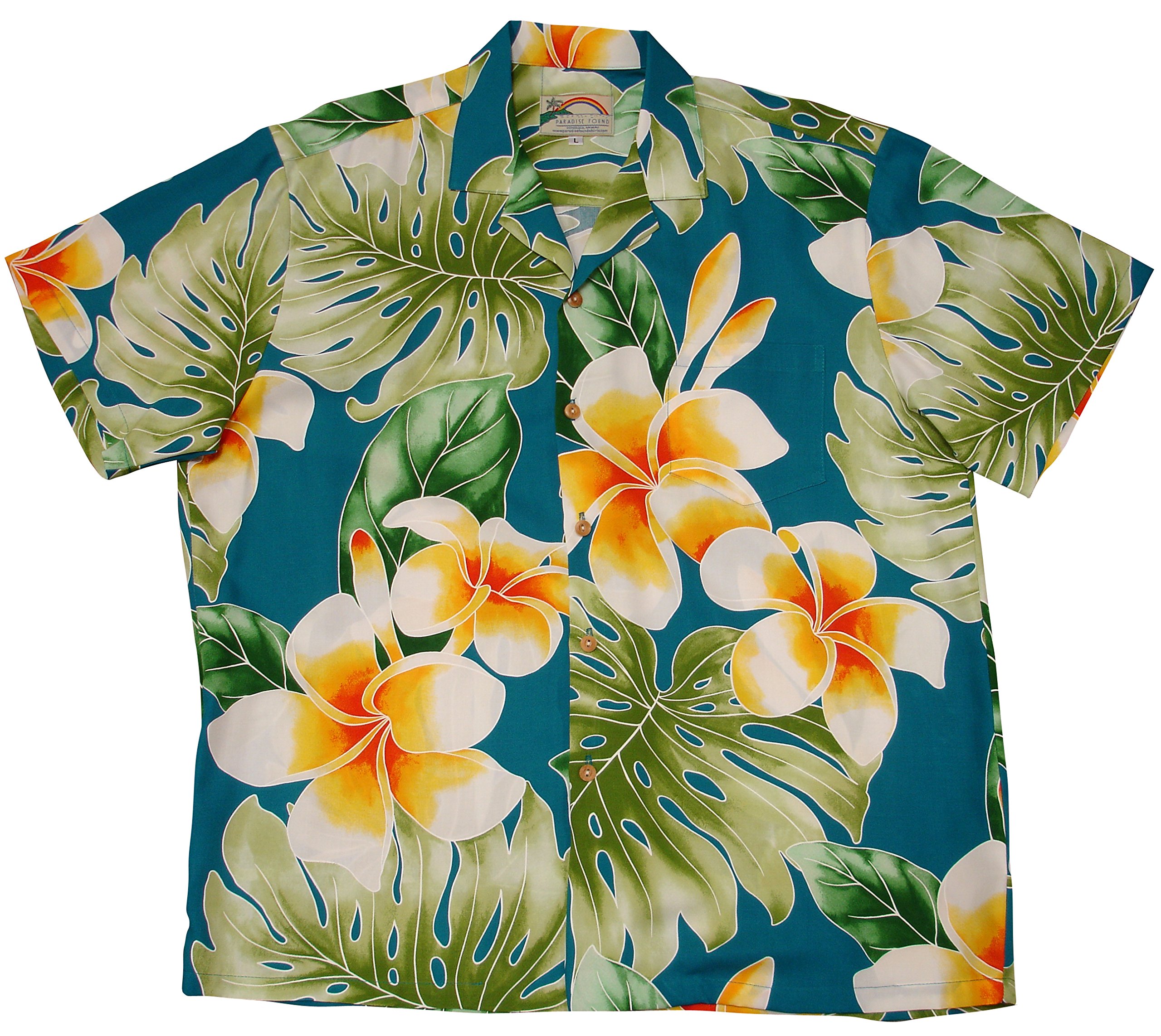 Paradise Found Men's Plumeria Beauty Shirt - Hawaiian Floral Print Casual Button-Up Shirt for Beach Vacation, Summer Party & Tropical Getaway