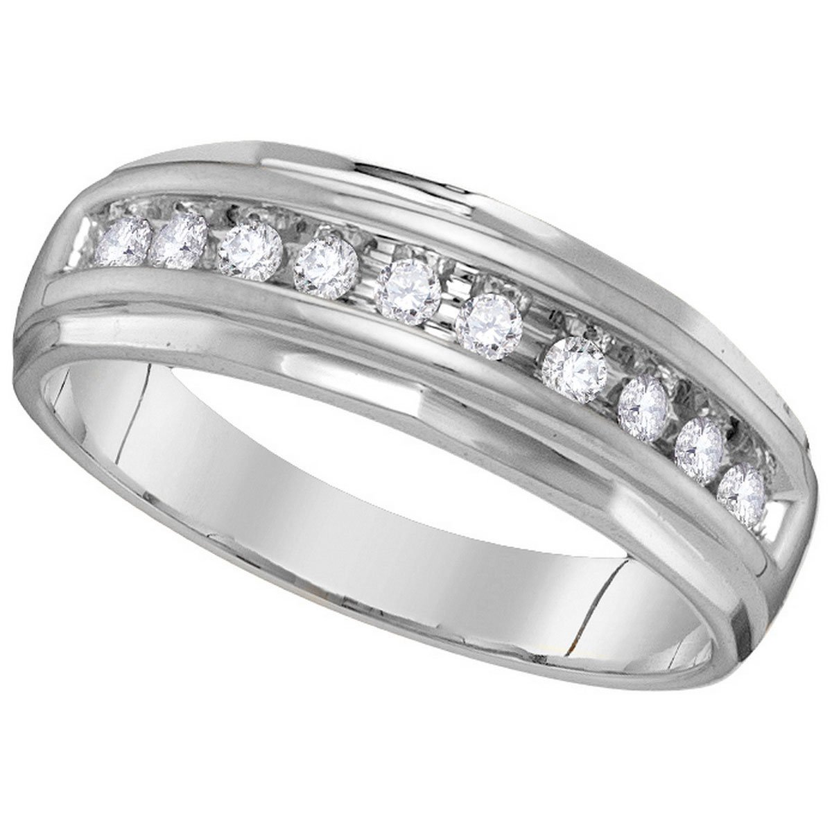 14K White Gold Men's Diamond Wedding Band - 7mm Round Cut Channel Set (1/4 CTTW) by Sonia Jewels - Perfect for Engagement, Anniversary & Special Occasion Gifts