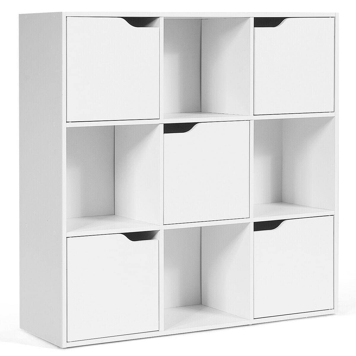 9-Cube Wood Bookcase Cabinet - Storage Shelves & Room Divider for Home Office, Living Room, Bedroom Organization | Book Shelf, Closet Organizer with Drawers & Bathroom Storage Solutions