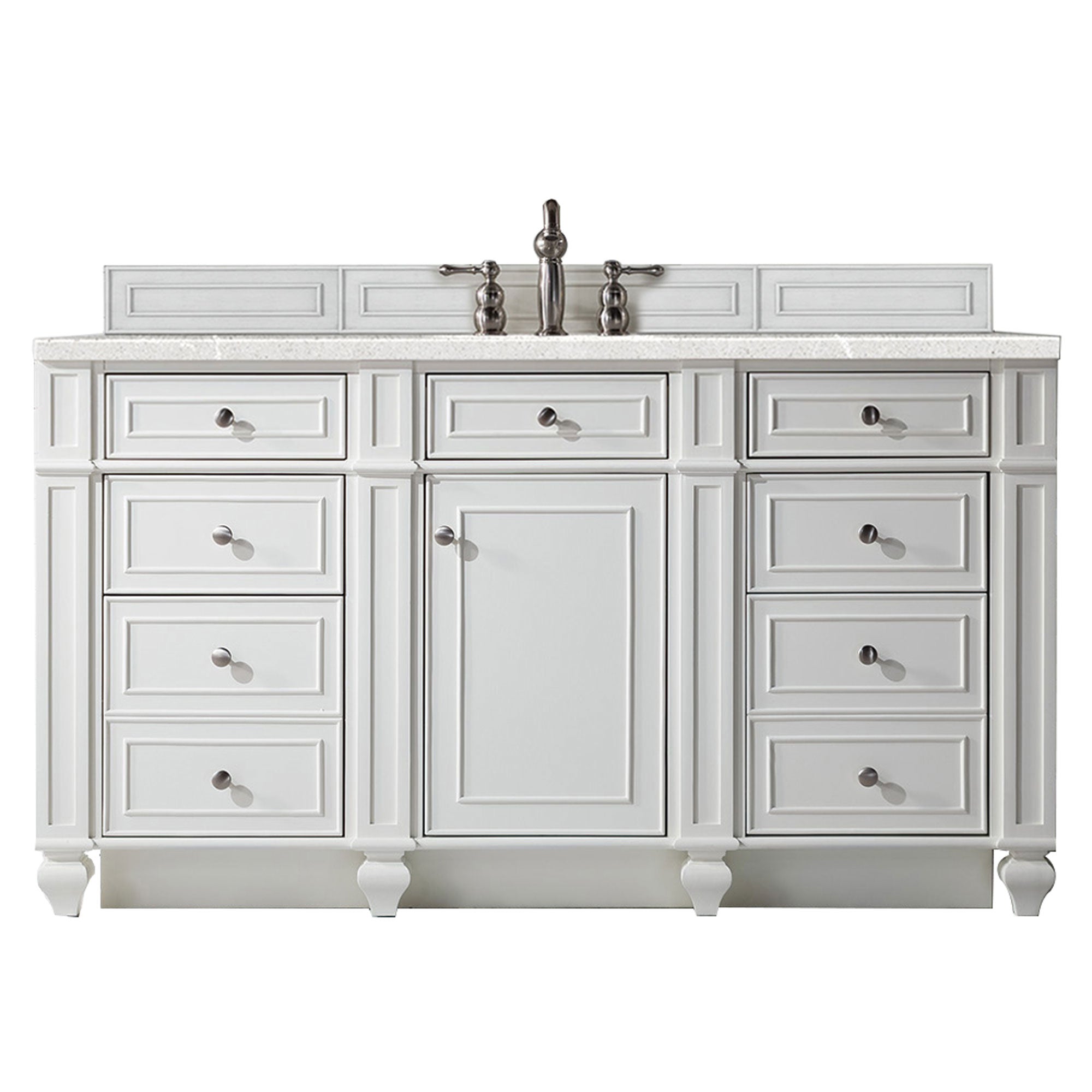 Bristol 60 Inch Single Bathroom Vanity Set with 3CM Eternal Serena Quartz Countertop in Bright White - Perfect for Modern Master Bathrooms & Powder Rooms