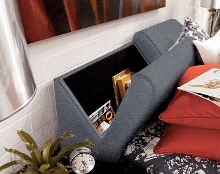 Grey Fabric Platform Bed with Hidden Storage - Space-Saving Modern Bed Frame for Small Bedrooms & Studio Apartments