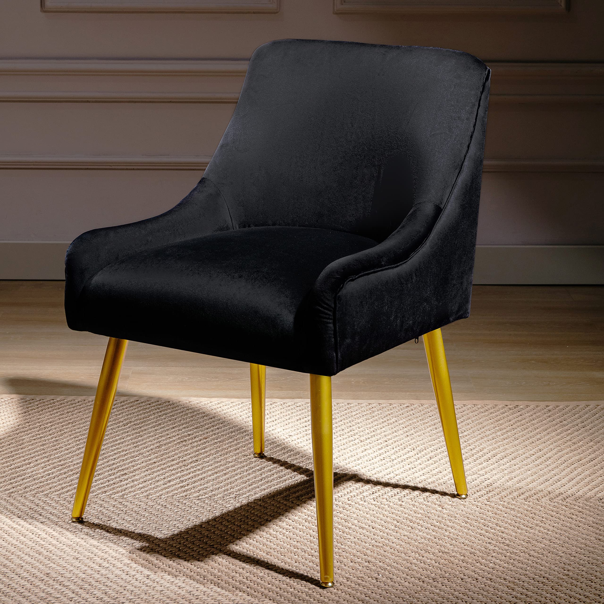 Luxury Velvet Accent Chair - Modern Upholstered Armchair with Sturdy Metal Legs for Living Room, Bedroom, Office & Study | Soft Club Chair for Relaxation & Elegant Home Decor (Black Velvet)