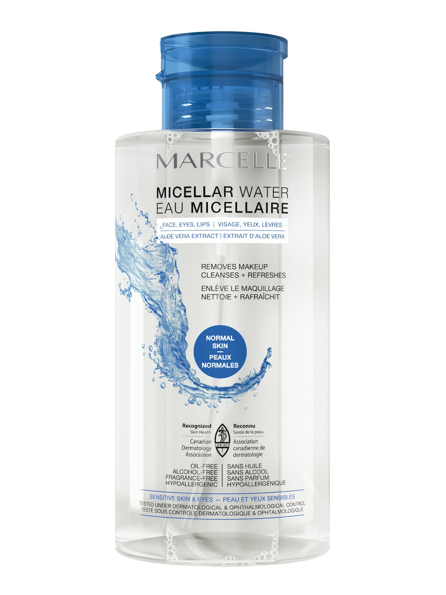 Marcelle Micellar Water for Normal & Sensitive Skin - Oil-Free Makeup Remover with Aloe Vera Extract | Alcohol-Free, Fragrance-Free, Hypoallergenic & Cruelty-Free | 13.5 Fl Oz | Perfect for Daily Makeup Removal & Gentle Skin Cleansing