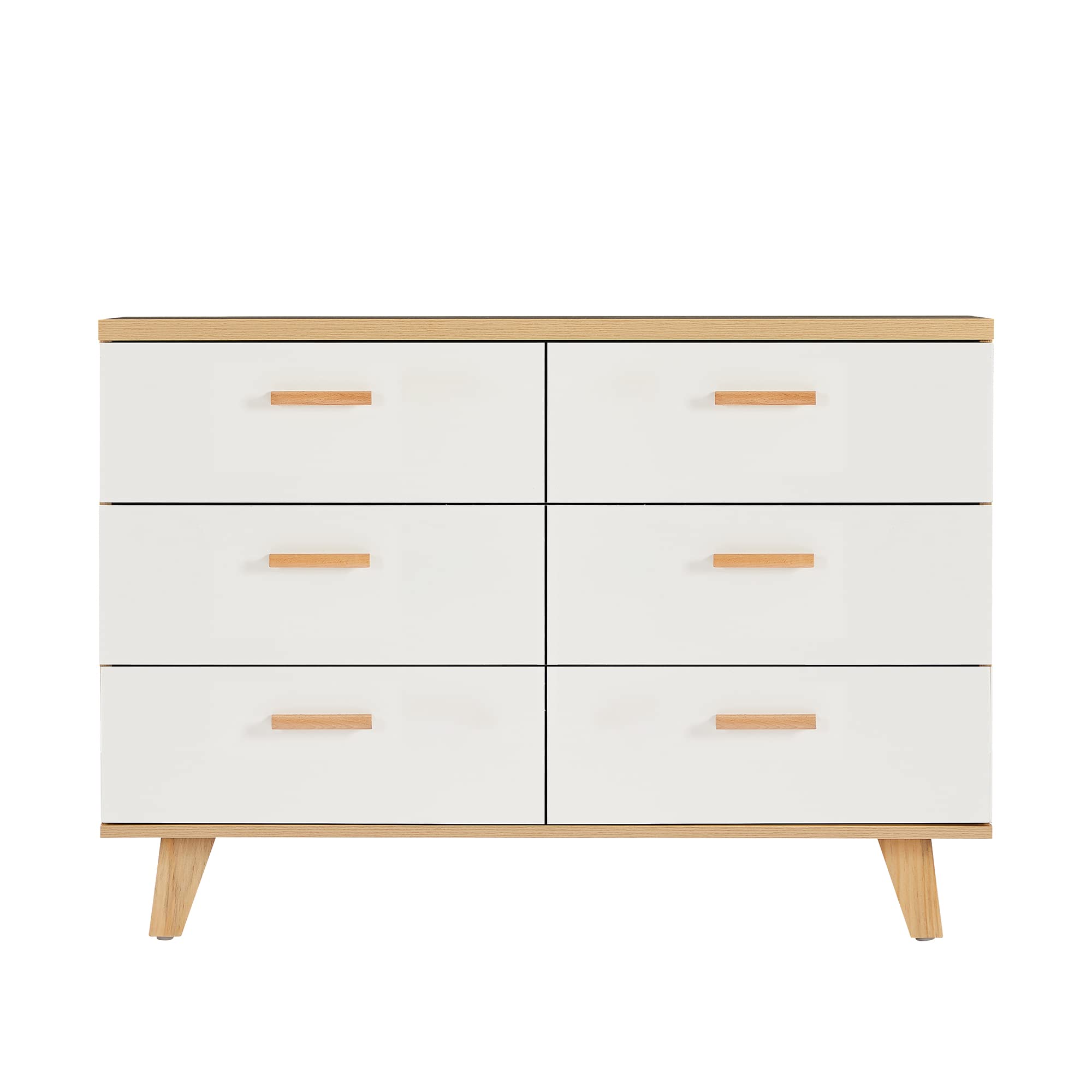 Mid-Century Modern 6-Drawer Dresser - Solid Wood Handles & Legs - 47.2