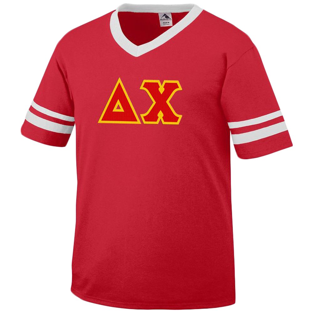 Delta Chi Jersey with Greek Applique Letters - Custom Fraternity Apparel for College Events, Greek Life & Tailgating