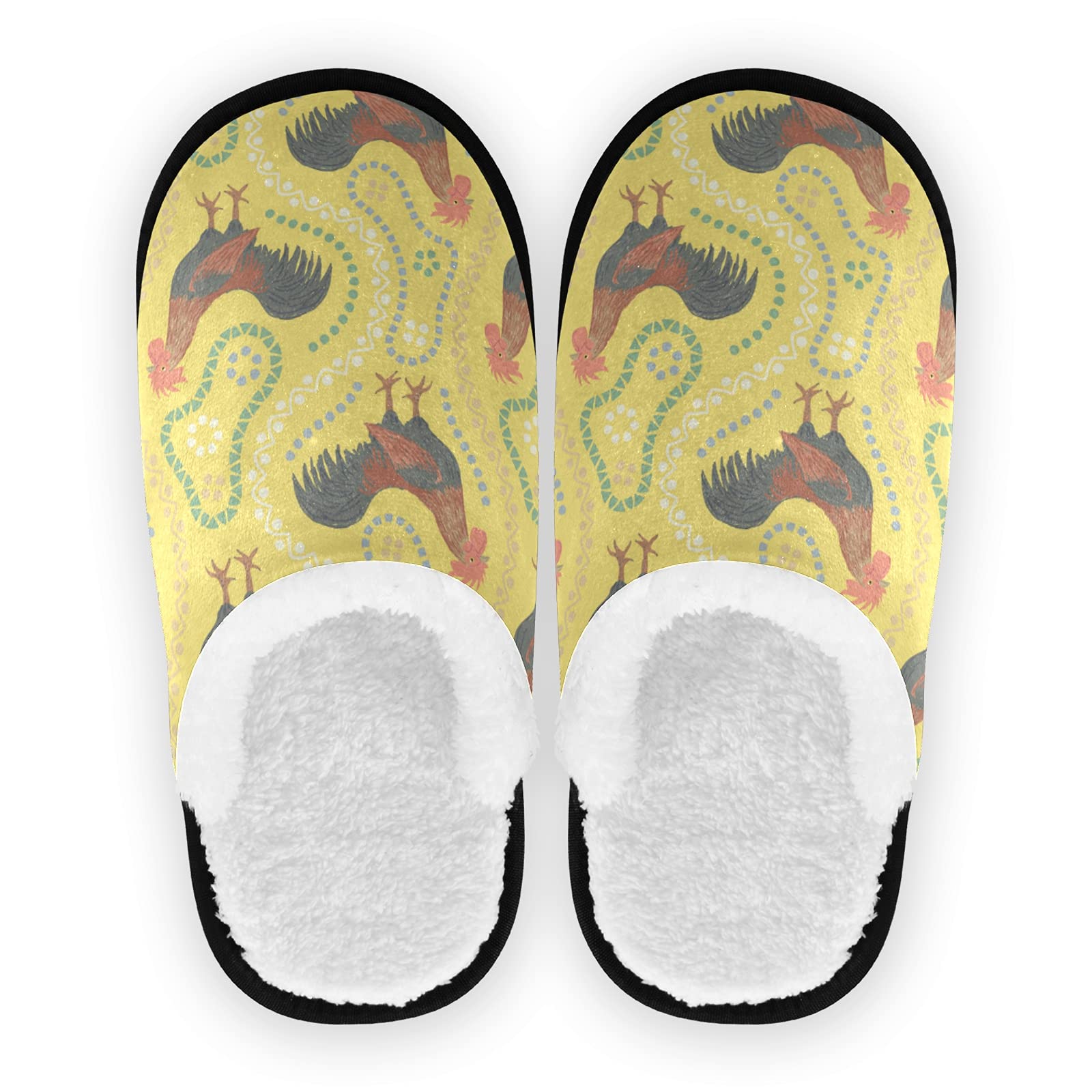 HMZXZ Ethnic Rooster Pattern Slippers for Women, Men & Kids - Cozy Coral Fleece Indoor House Shoes for Bedroom, Living Room & Lounge Wear