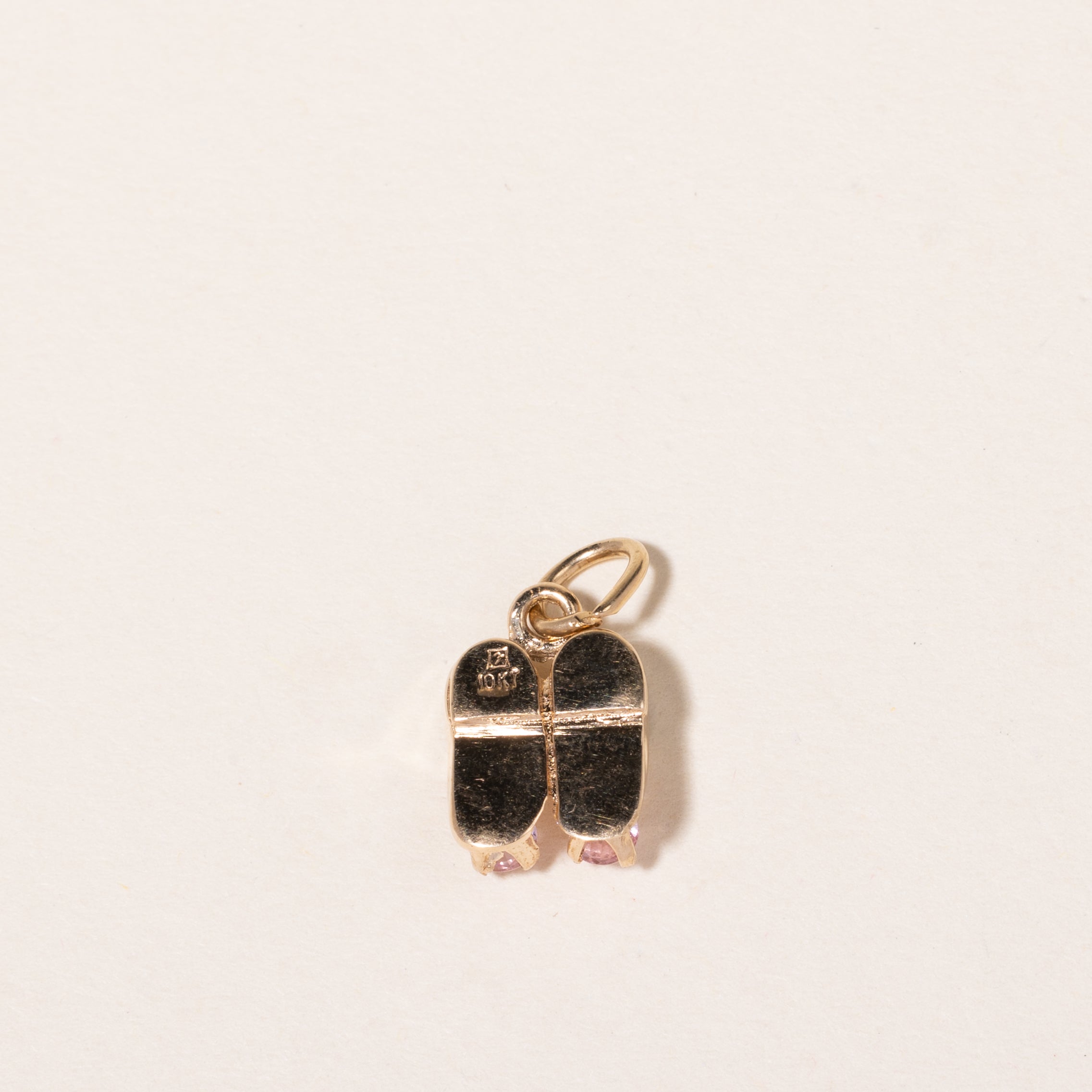 10K Yellow Gold Pink Sapphire Baby Shoes Charm | 0.20ctw | Perfect for Baby Shower Gifts, Christening Keepsakes & Newborn Jewelry