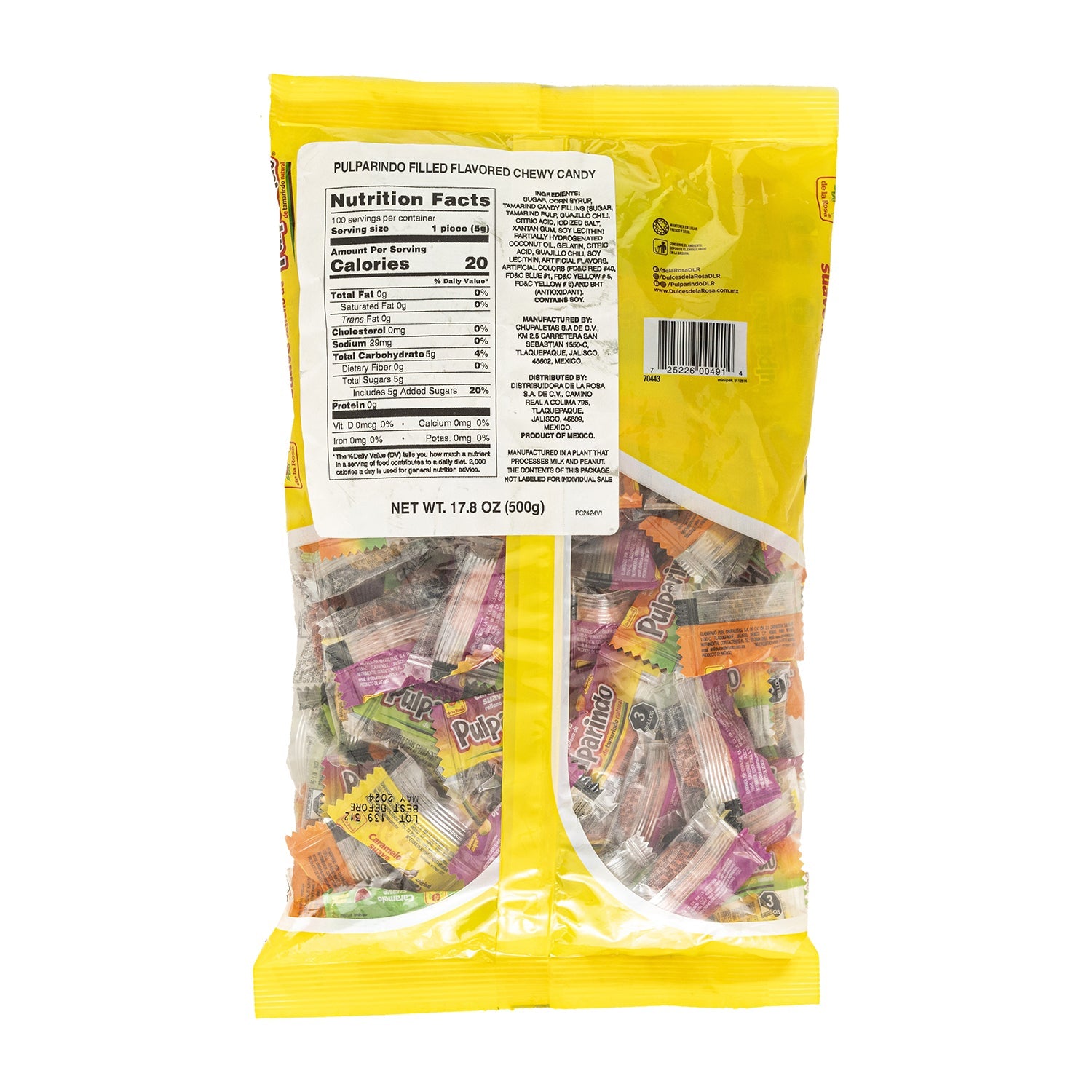 De La Rosa Pulparindo Suave Tamarind Candy | 100ct Bulk Bag | Sweet & Spicy Mexican Treat for Parties, Snacks & Gifts