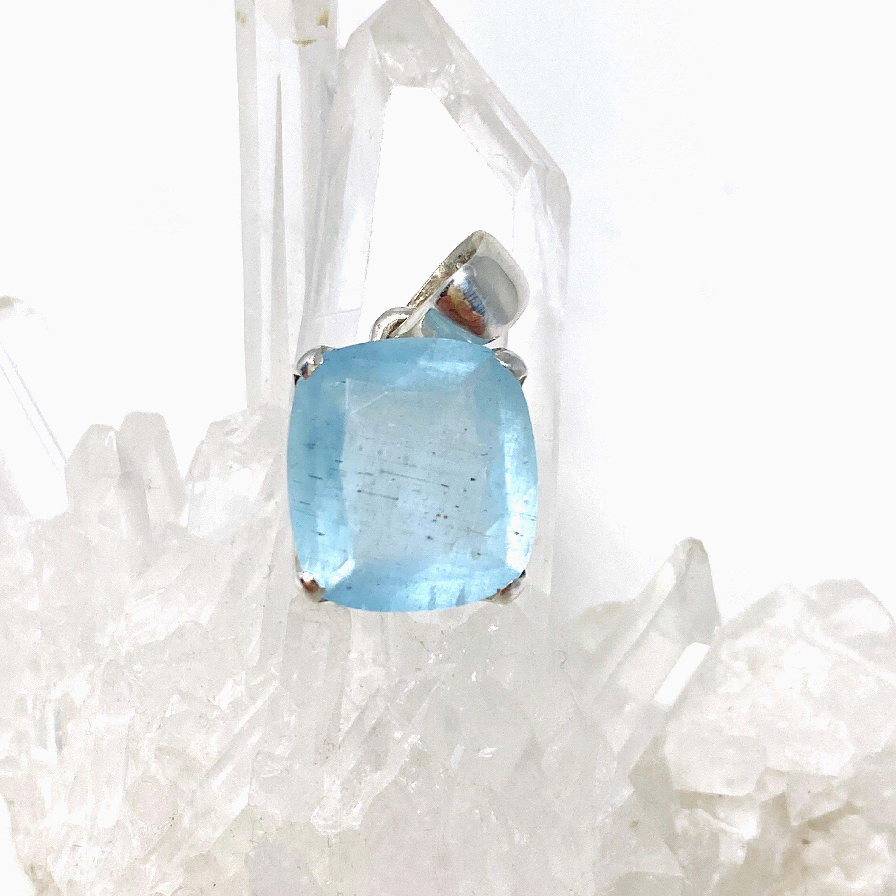 Natural Aquamarine Faceted Rectangle Pendant Necklace - PPGJ748 | Elegant Jewelry Gift for Women, Perfect for Weddings & Special Occasions
