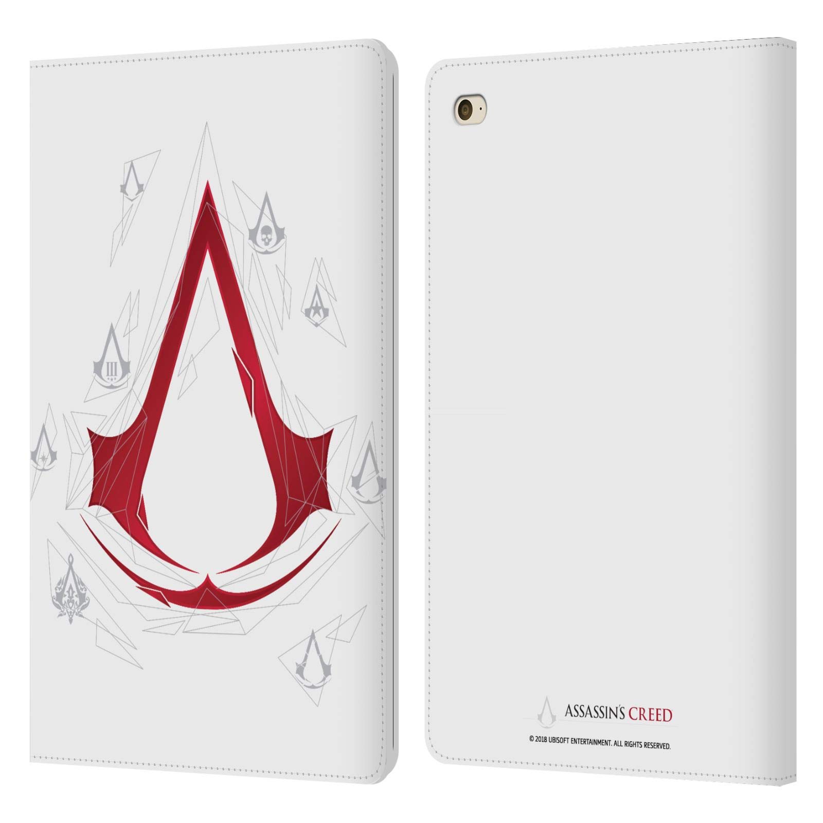 Officially Licensed Assassin's Creed Geometric White Legacy Logo Leather Book Wallet Case Cover for Apple iPad Mini 4 - Perfect for Gaming Fans, Travel & Daily Use