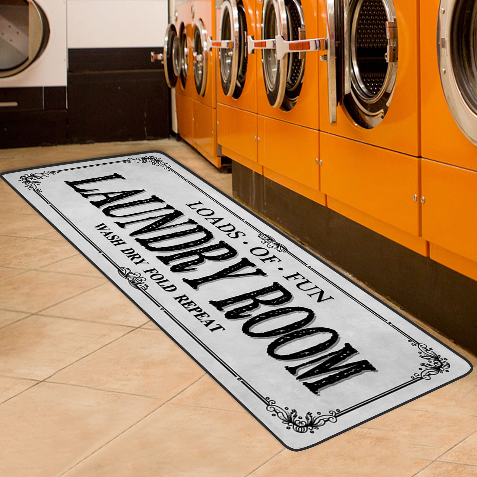 ROMAMIGO Non-Slip Laundry Room Rug Runner - 2'x6' Washable Kitchen Floor Mat, Farmhouse Mudroom Bathroom Decor, Soft Grey - Perfect for Laundry Room, Entryway & High Traffic Areas