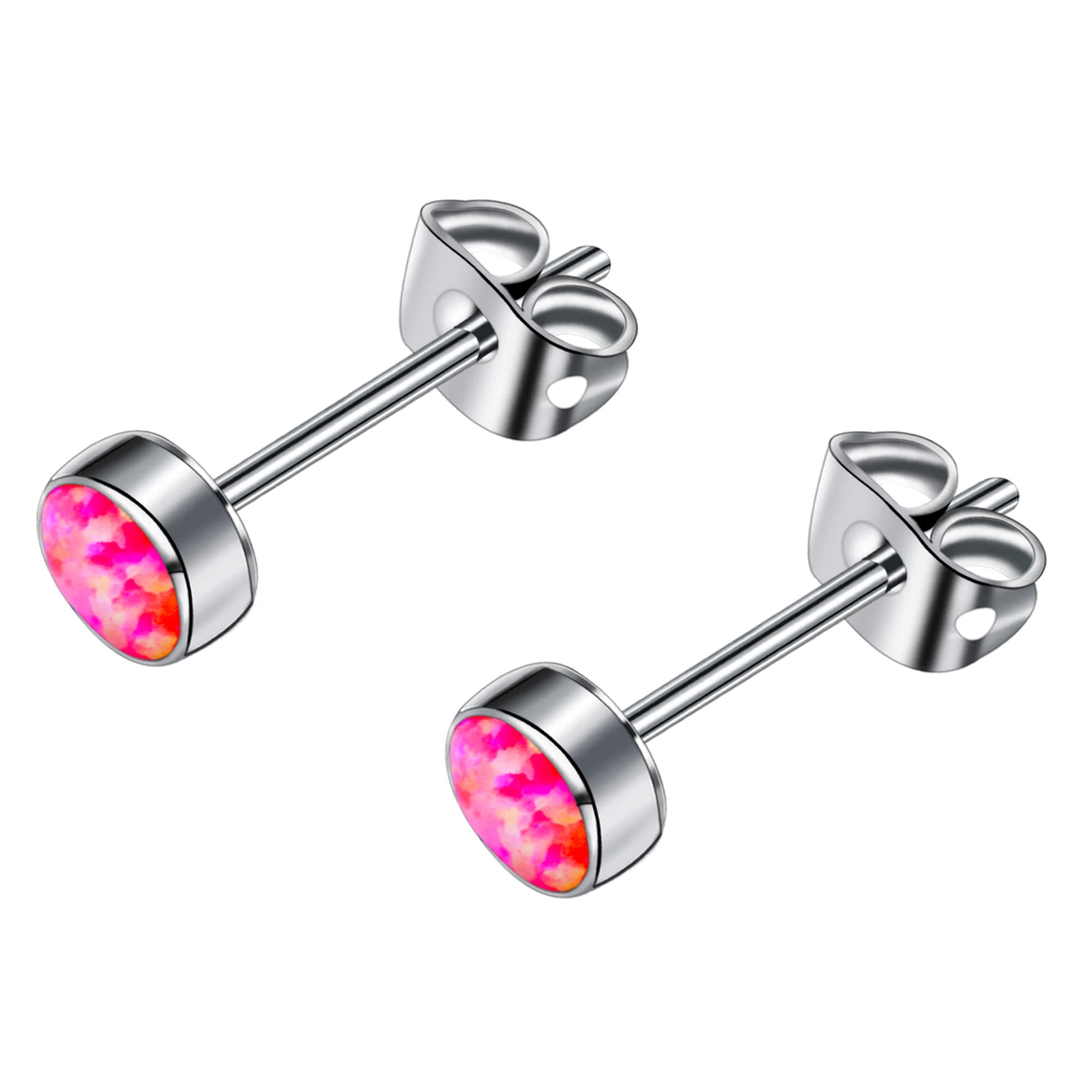 Hypoallergenic Titanium Opal Stud Earrings for Women & Girls - 4mm/5mm Round Birthstone Earrings for Sensitive Ears | Perfect Gift for Anniversary, Birthday & Everyday Wear