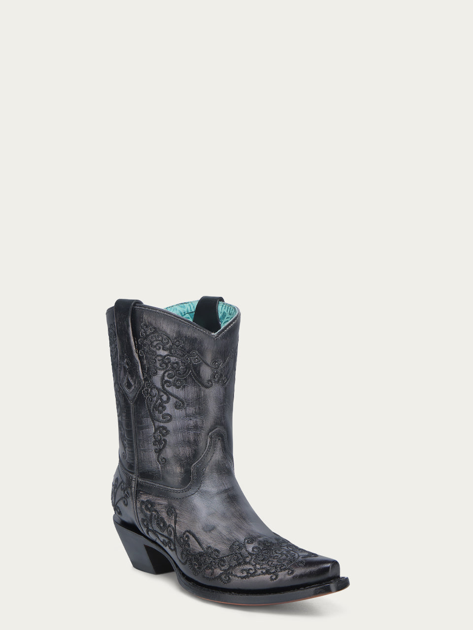 Women's Black Floral Embroidered Snip Toe Ankle Cowboy Boots - Western Fashion for Country Dancing, Rodeo & Casual Wear