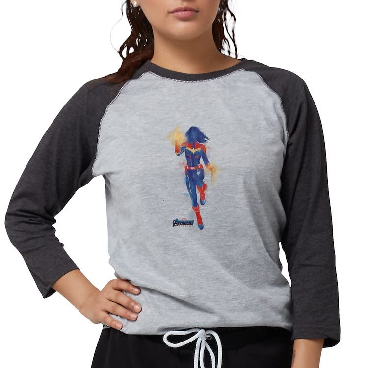 Captain Marvel Women's Baseball Tee - Superhero Graphic T-Shirt for Women | Casual Wear, Cosplay & Marvel Fan Gifts