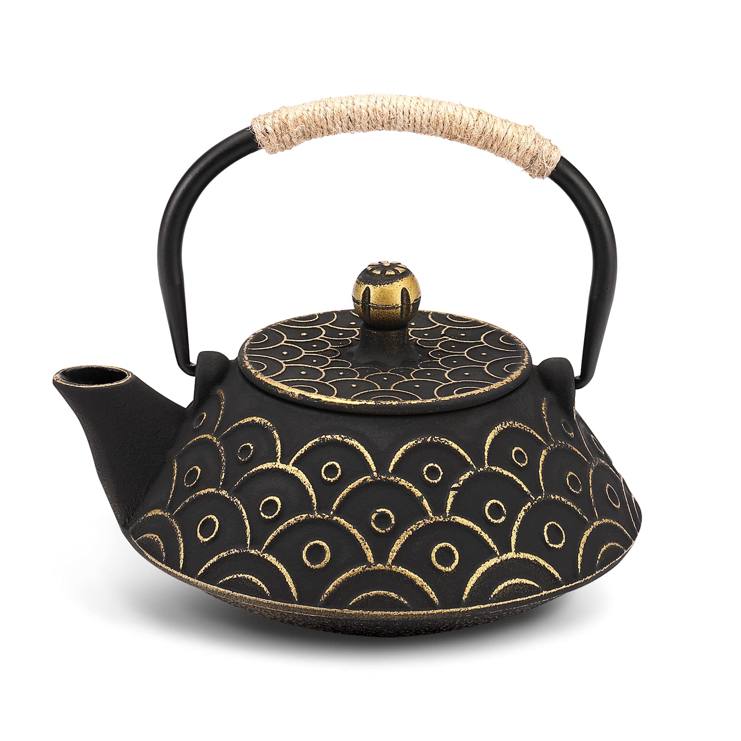 VUDECO 30oz Gold & Black Japanese Cast Iron Teapot Set with Infuser - Traditional Tetsubin for Loose Leaf Tea Brewing - Perfect for Home, Office & Tea Ceremonies - Stovetop & Wood Stove Compatible